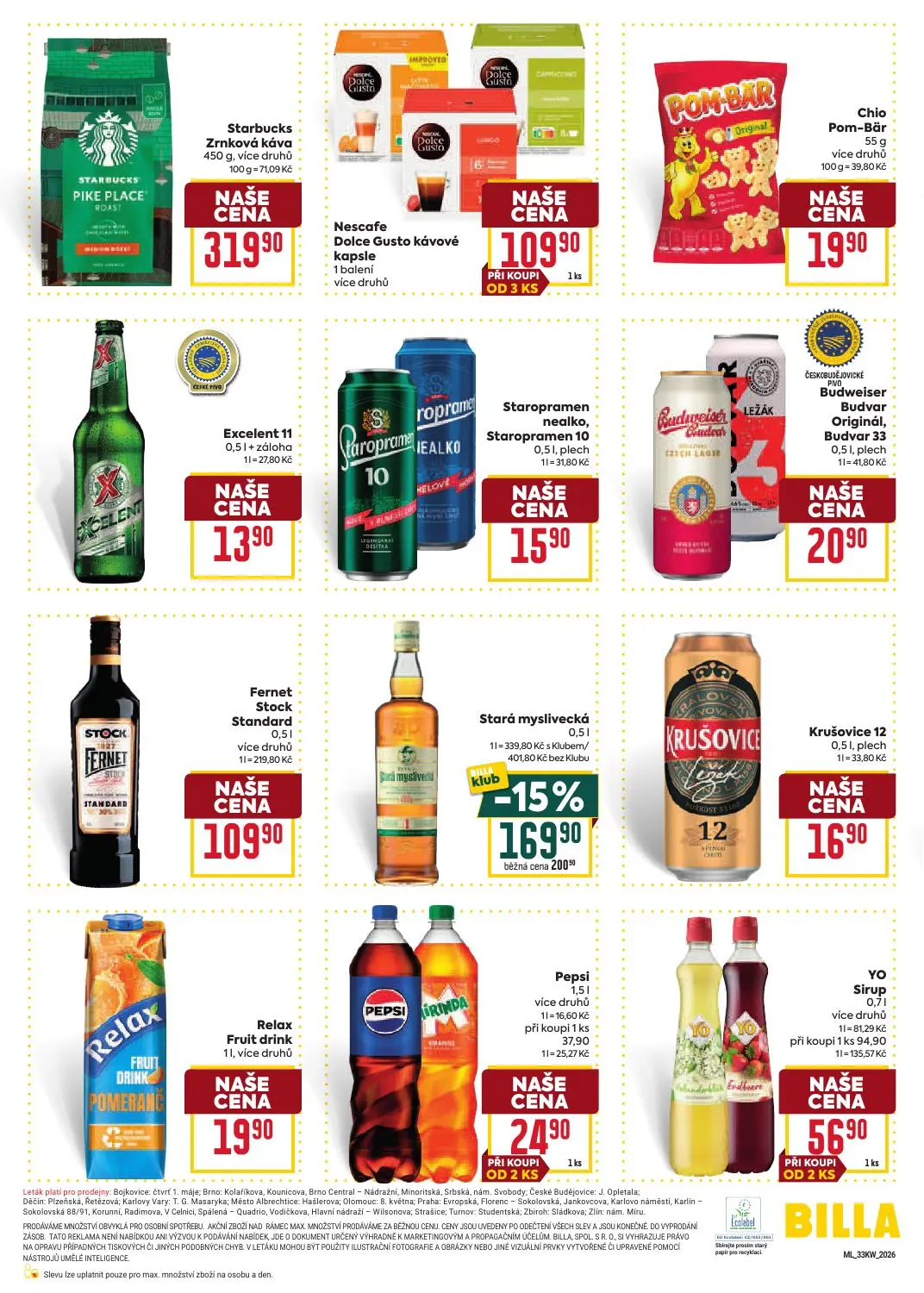 Billa leták, strana 6 z 8 — YO Sirup, Stará myslivecká, Pepsi