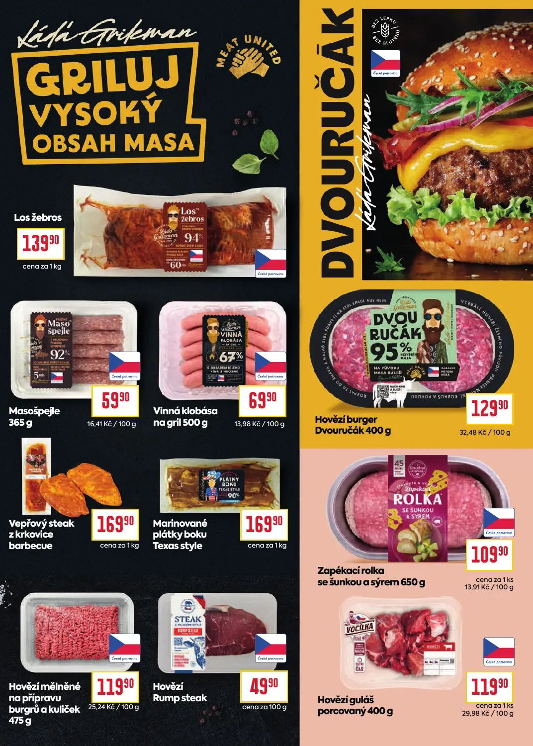 Billa leták, strana 6 z 30 — Vinná klobása na gril, Hovězí burger Dvouručák, Vepřový steak z krkovice barbecue