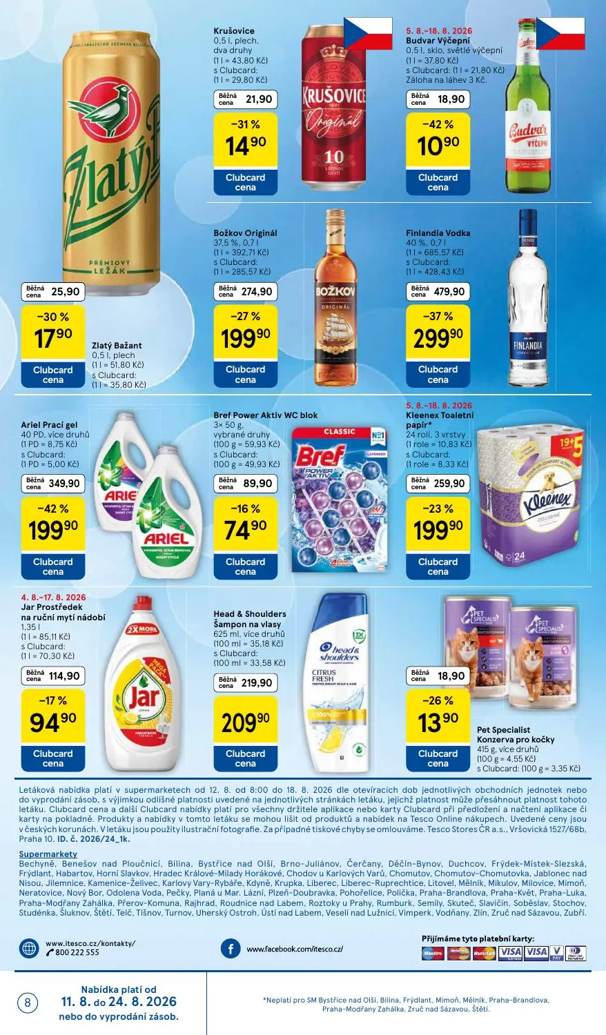 Tesco Supermarket leták, strana 8 z 16 — Finlandia Vodka, Ariel Prací gel, Kleenex Toaletní papír