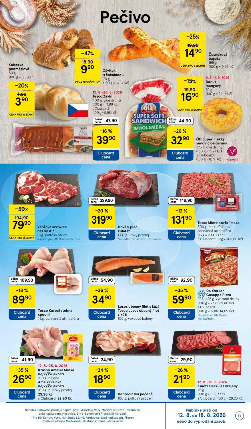 Tesco leták, strana 5 z 41 — Závitek s čokoládou, Tesco Závin, Česneková bageta