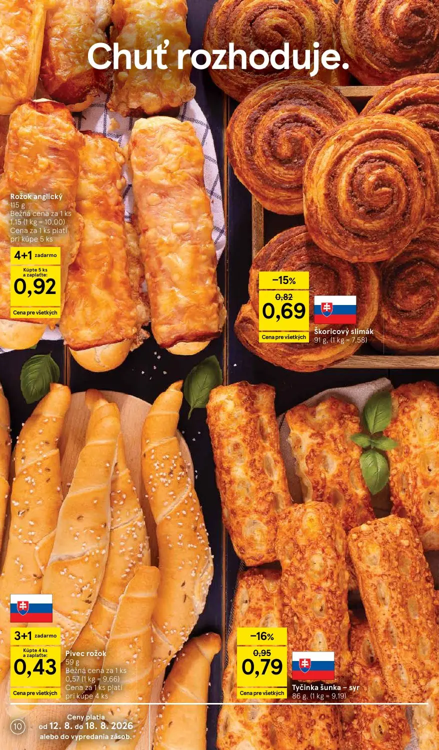 Tesco Supermarket leták, strana 10 z 34 — Rožok anglický, Pivec rožok, Škoricový slimák