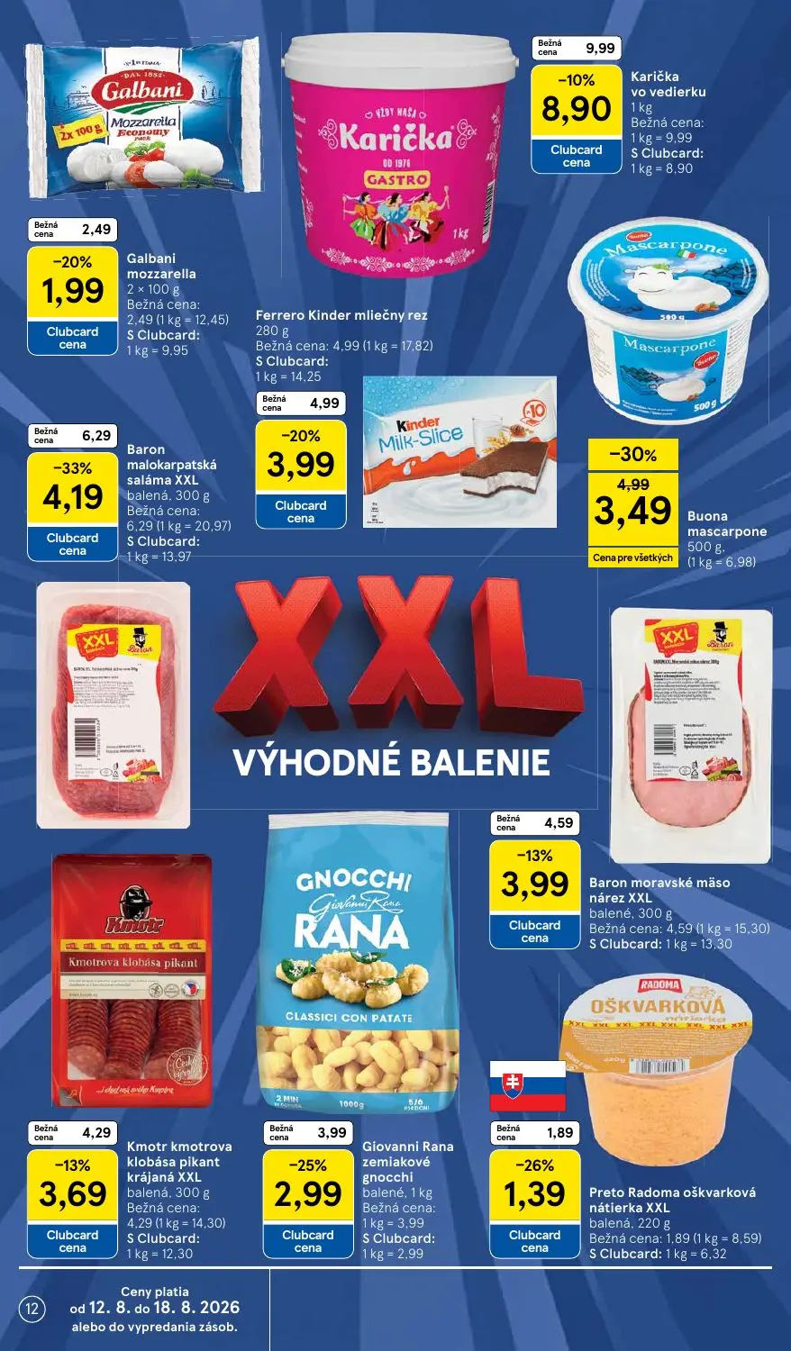 Tesco Supermarket leták, strana 12 z 34 — Buona mascarpone, Karička vo vedierku, Ferrero Kinder mliečny rez