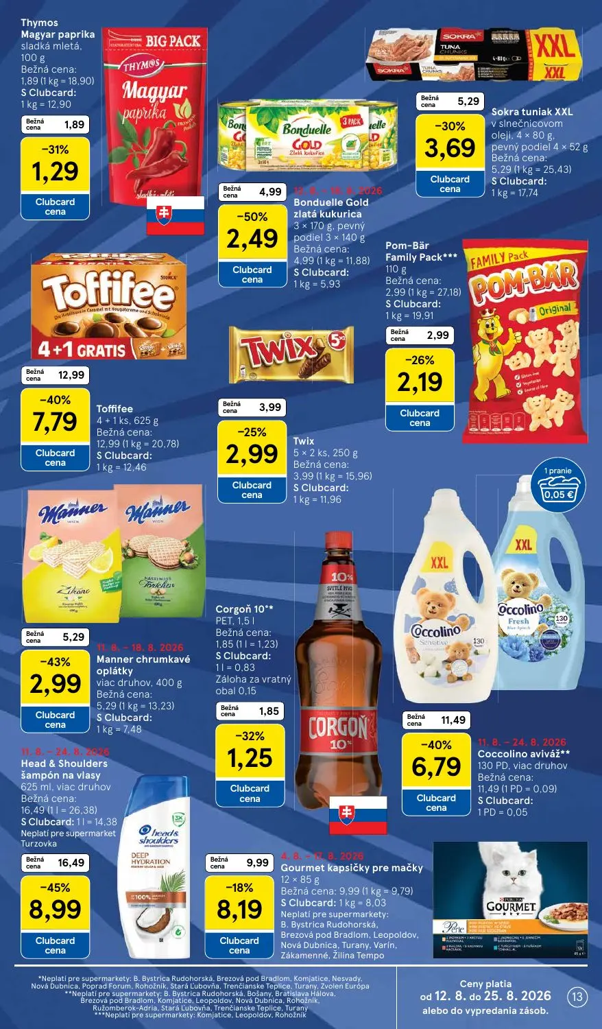 Tesco Supermarket leták, strana 13 z 34 — Toffifee, Manner chrumkavé oblátky, Twix