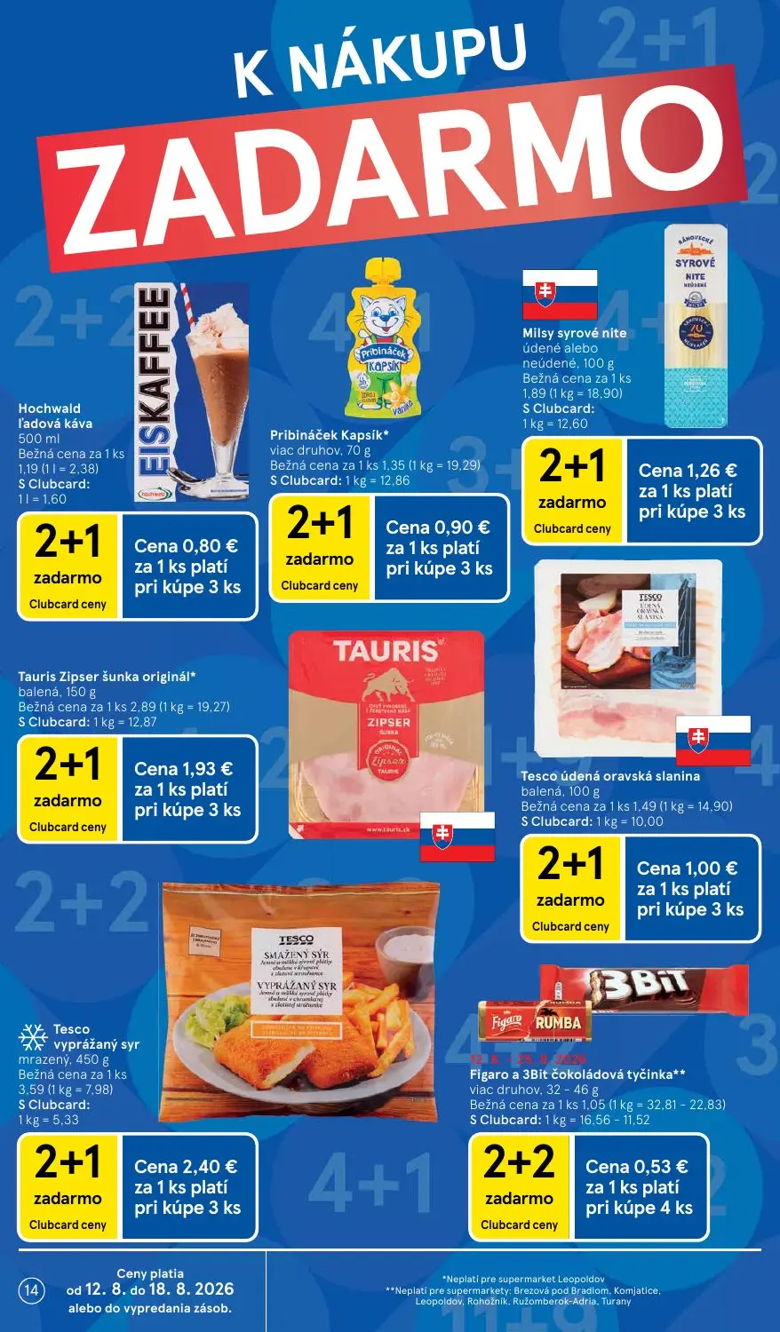 Tesco Supermarket leták, strana 14 z 34 — Milsy syrové nite údené alebo neúdené, Pribináček Kapsík
