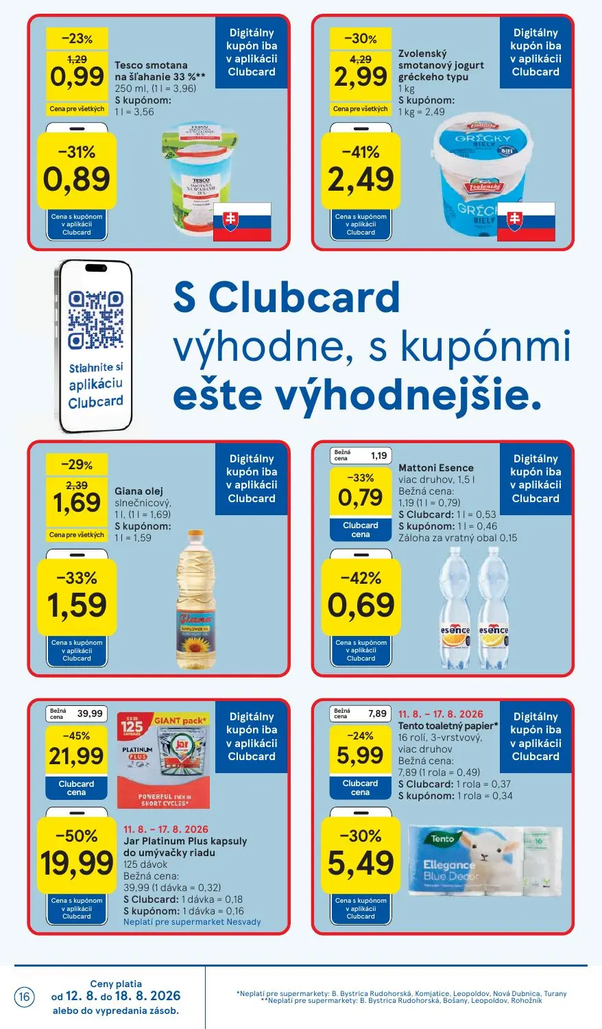 Tesco Supermarket leták, strana 16 z 34 — Jar Platinum Plus kapsuly do umývačky riadu, Zvolenský smotanový jogurt gréckeho t…