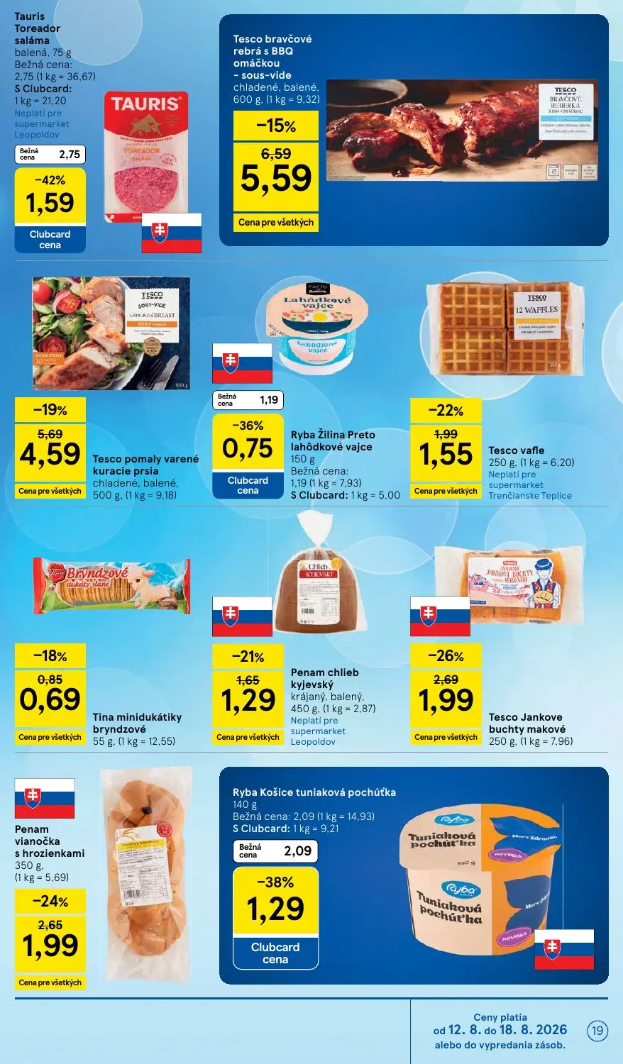 Tesco Supermarket leták, strana 19 z 34 — Tesco bravčové rebrá s BBQ omáčkou sous-vide, Tina minidukátiky bryndzové