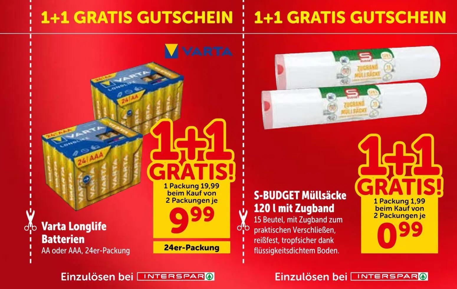 Interspar Prospekt, Seite 21 von 28 — Varta Longlife Batterien, S-BUDGET Müllsäcke