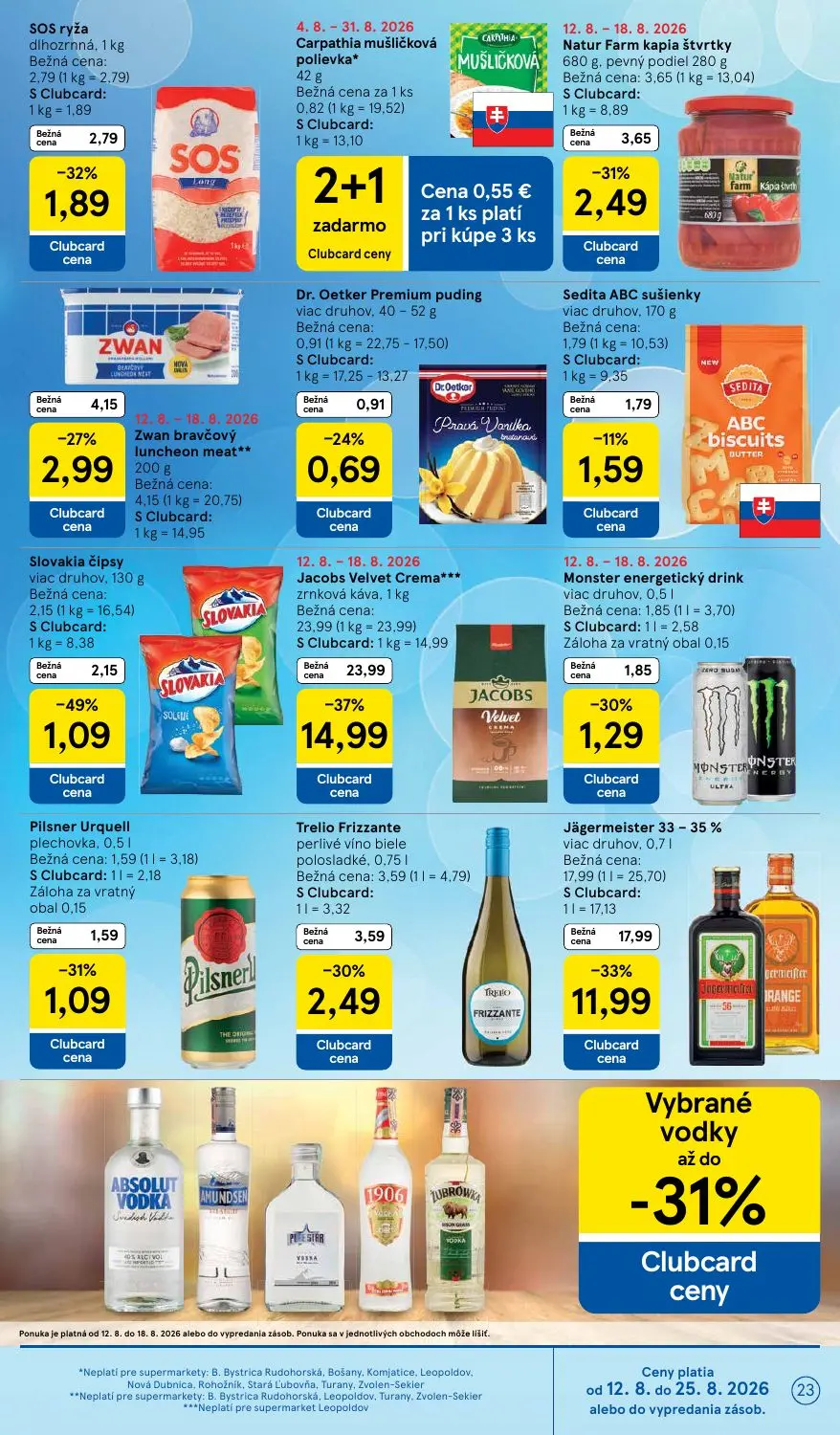 Tesco Supermarket leták, strana 23 z 34 — Jacobs Velvet Crema, Jägermeister, Slovakia čipsy