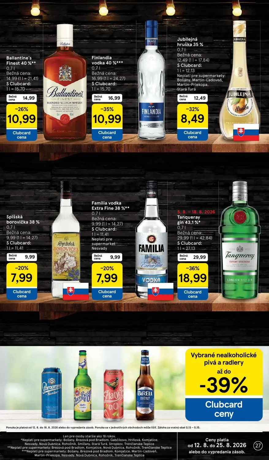 Tesco Supermarket leták, strana 27 z 34 — Tanqueray gin, Finlandia vodka