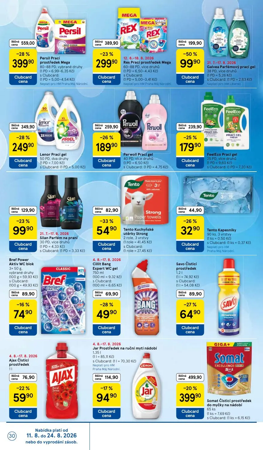 Tesco leták, strana 30 z 41 — Persil Prací prostředek Mega, Lenor Prací gel, Tento Kuchyňské utěrky Strong