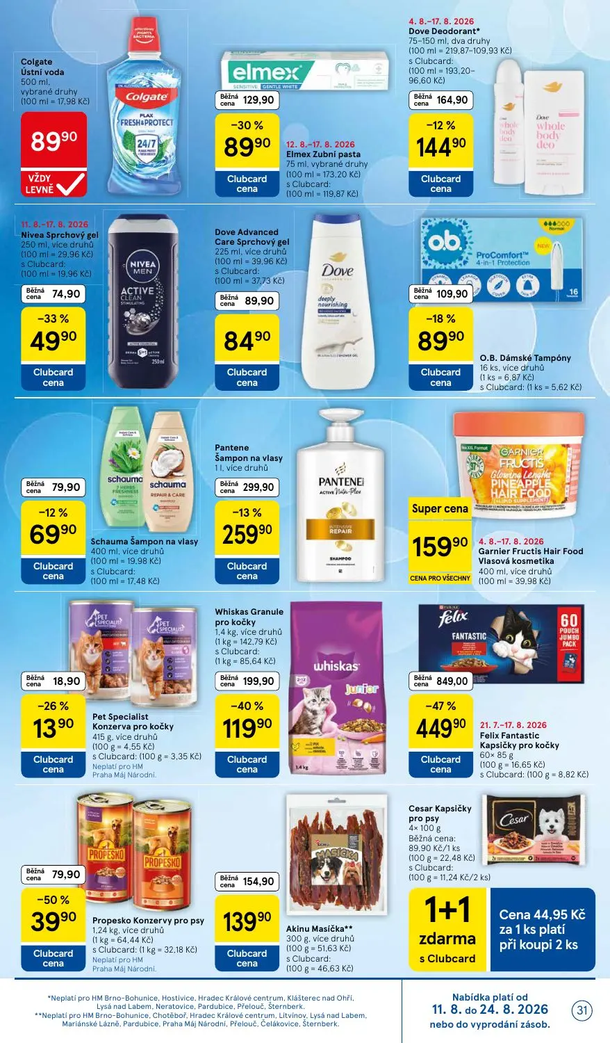 Tesco leták, strana 31 z 41 — Felix Fantastic Kapsičky pro kočky, Whiskas Granule pro kočky, Cesar Kapsičky pro psy