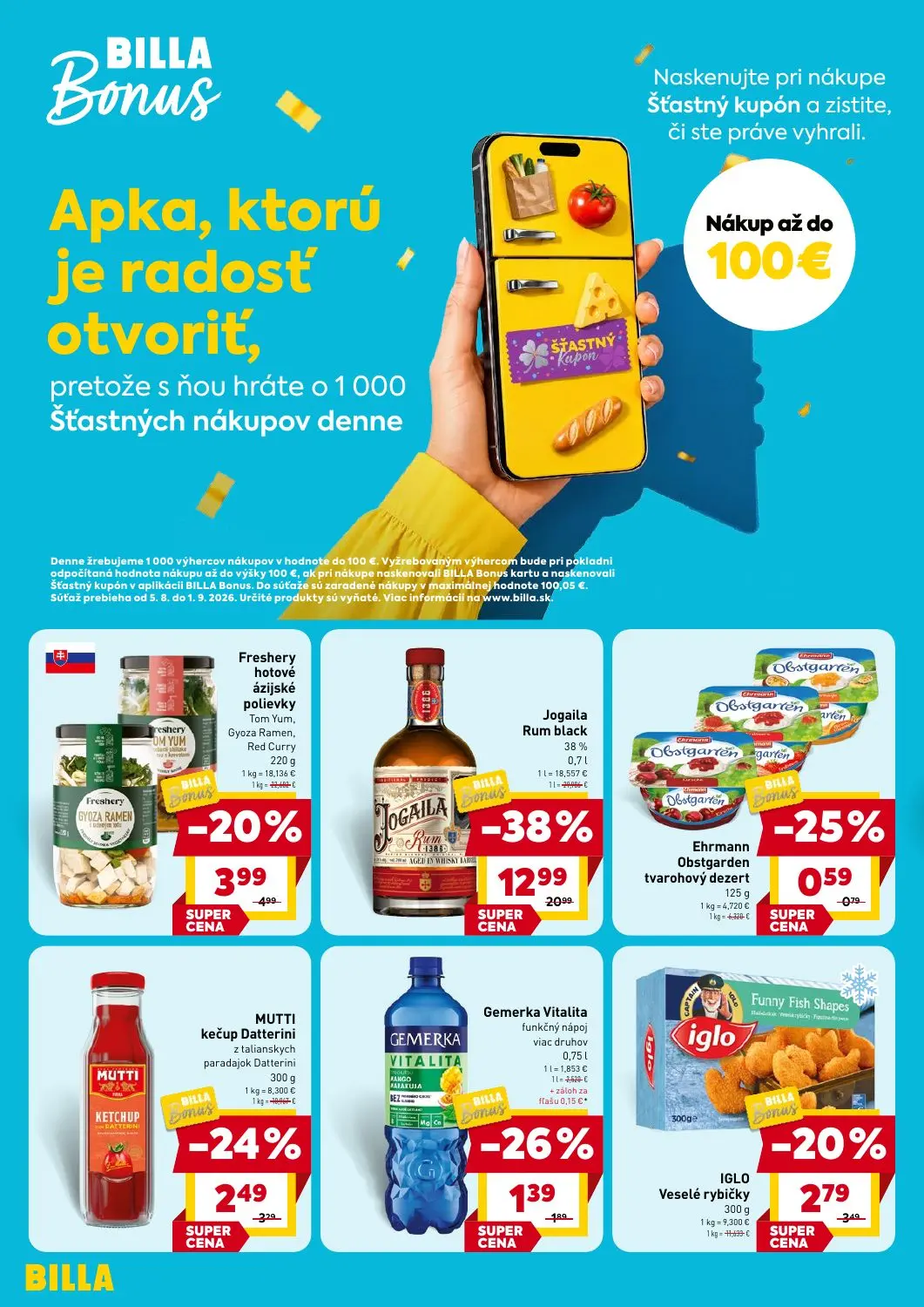 Billa leták, strana 2 z 4 — Freshery hotové ázijské polievky Tom Yum, Gyoza Ramen, Red Curry, Gemerka Vitalita funkčný nápoj…