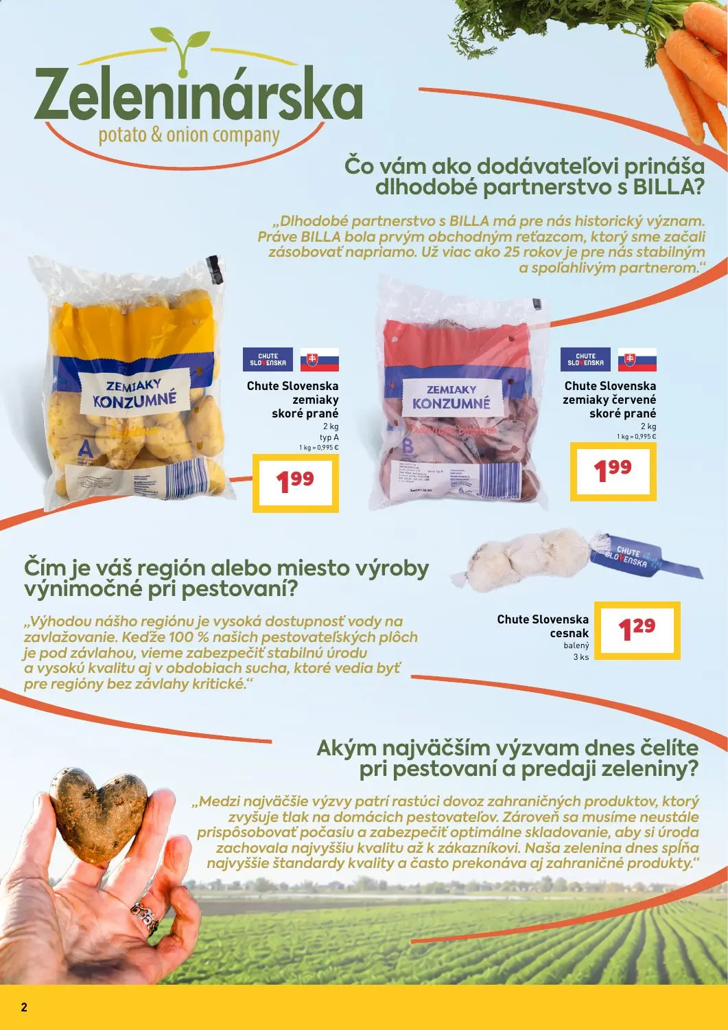 Billa leták, strana 2 z 13 — Chute Slovenska zemiaky skoré prané, Chute Slovenska cesnak balený
