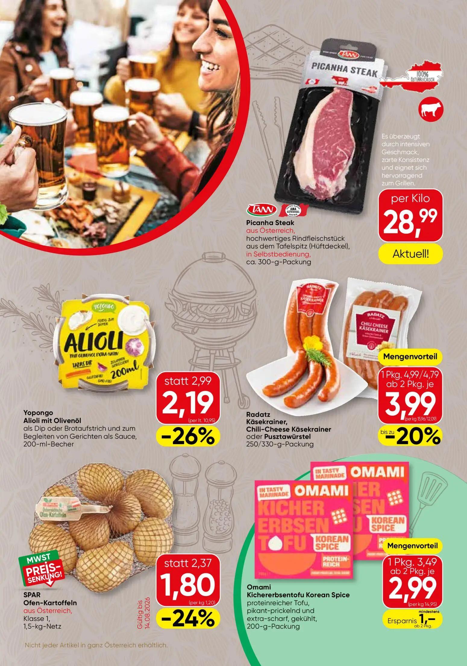 Spar Gourmet Prospekt, Seite 3 von 12 — Radatz Käsekrainer, Chili-Cheese Käsekrainer oder Pusztawürstel, Yopongo Alioli mit …