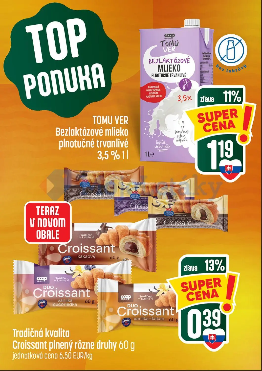 Coop Tempo leták, strana 3 z 64 — BEZLAKTÓZOVÉ MLIEKO PLNOTUČNÉ TRVANLIVÉ, Croissant plnený rôzne druhy