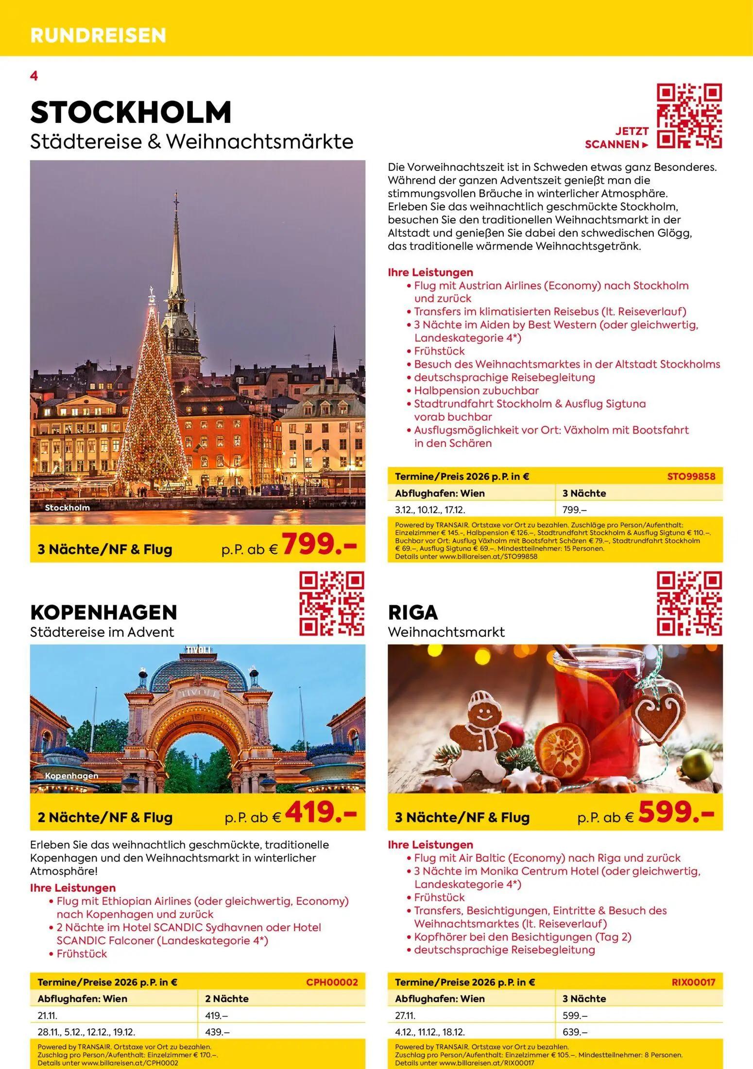 Billa Prospekt, Seite 4 von 16 — STOCKHOLM Städtereise & Weihnachtsmärkte, KOPENHAGEN Städtereise im Advent, RIGA Weihnachts…