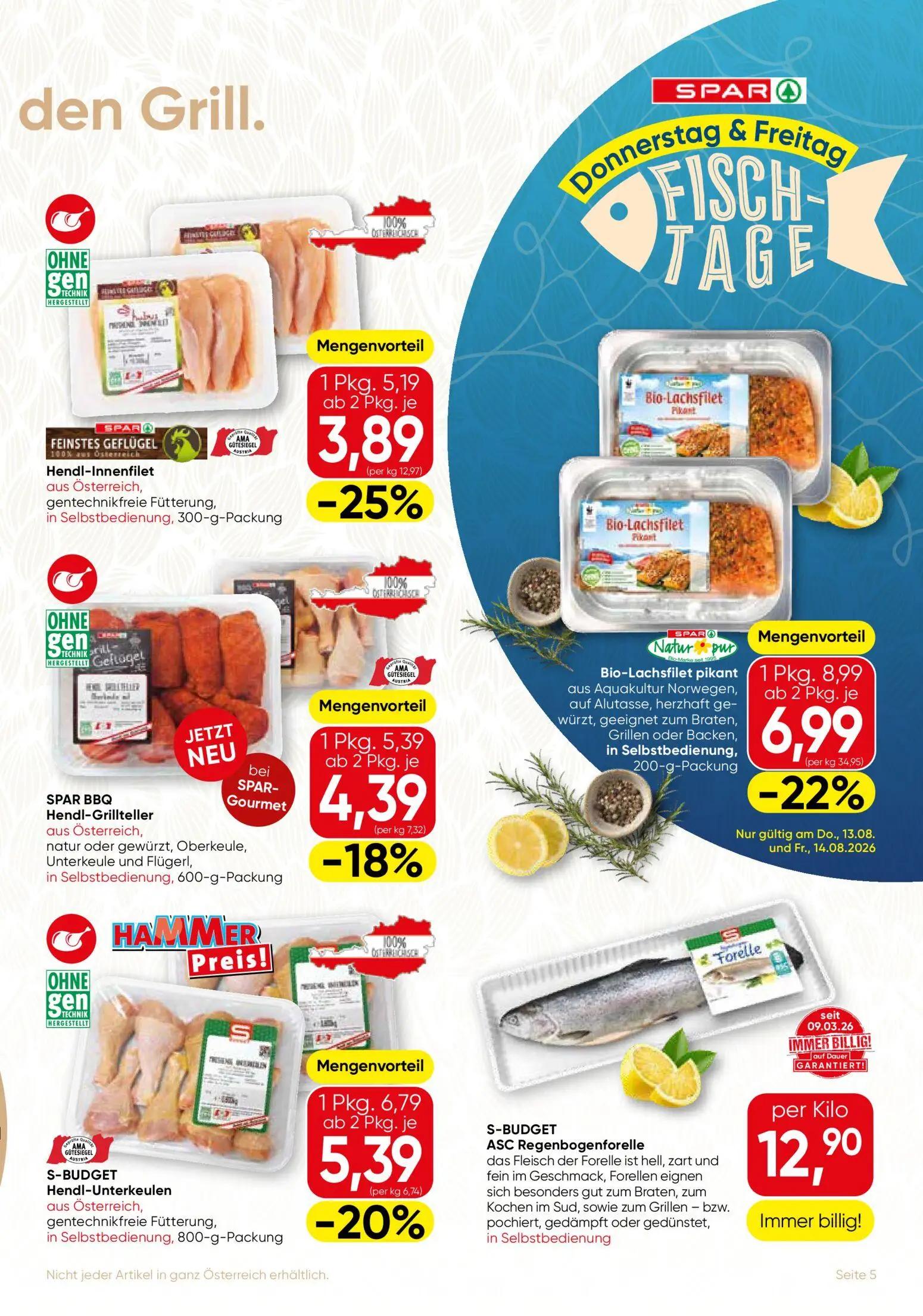 Spar Gourmet Prospekt, Seite 5 von 12 — Bio-Lachsfilet pikant aus Aquakultur Norwegen, auf Alutasse, herzhaft gewürzt, geeig…