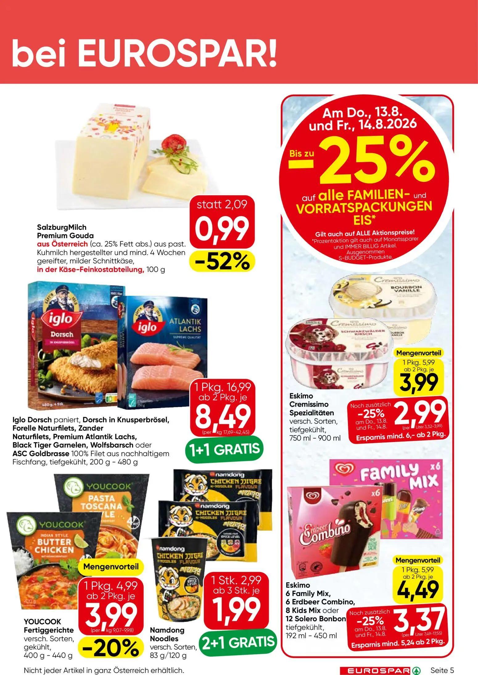 Eurospar Prospekt, Seite 5 von 16 — Iglo Dorsch paniert, Dorsch in Knusperbrösel, Forelle Naturfilets, Zander Naturfilets, P…