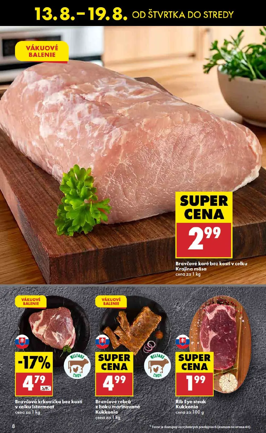 Biedronka leták, strana 8 z 48 — Bravčová krkovička bez kosti v celku Istermeat, Bravčové karé bez kosti v celku Krajina mäs…