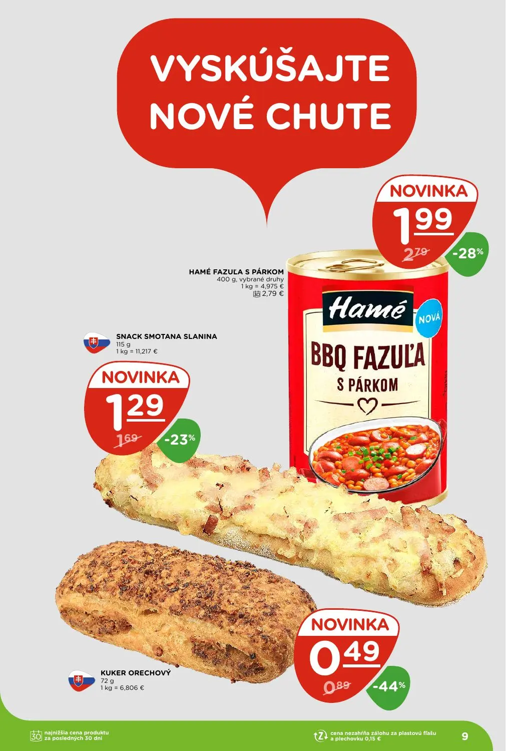 Terno leták, strana 9 z 29 — HAMÉ FAZUĽA S PÁRKOM, SNACK SMOTANA SLANINA, KUKER ORECHOVÝ