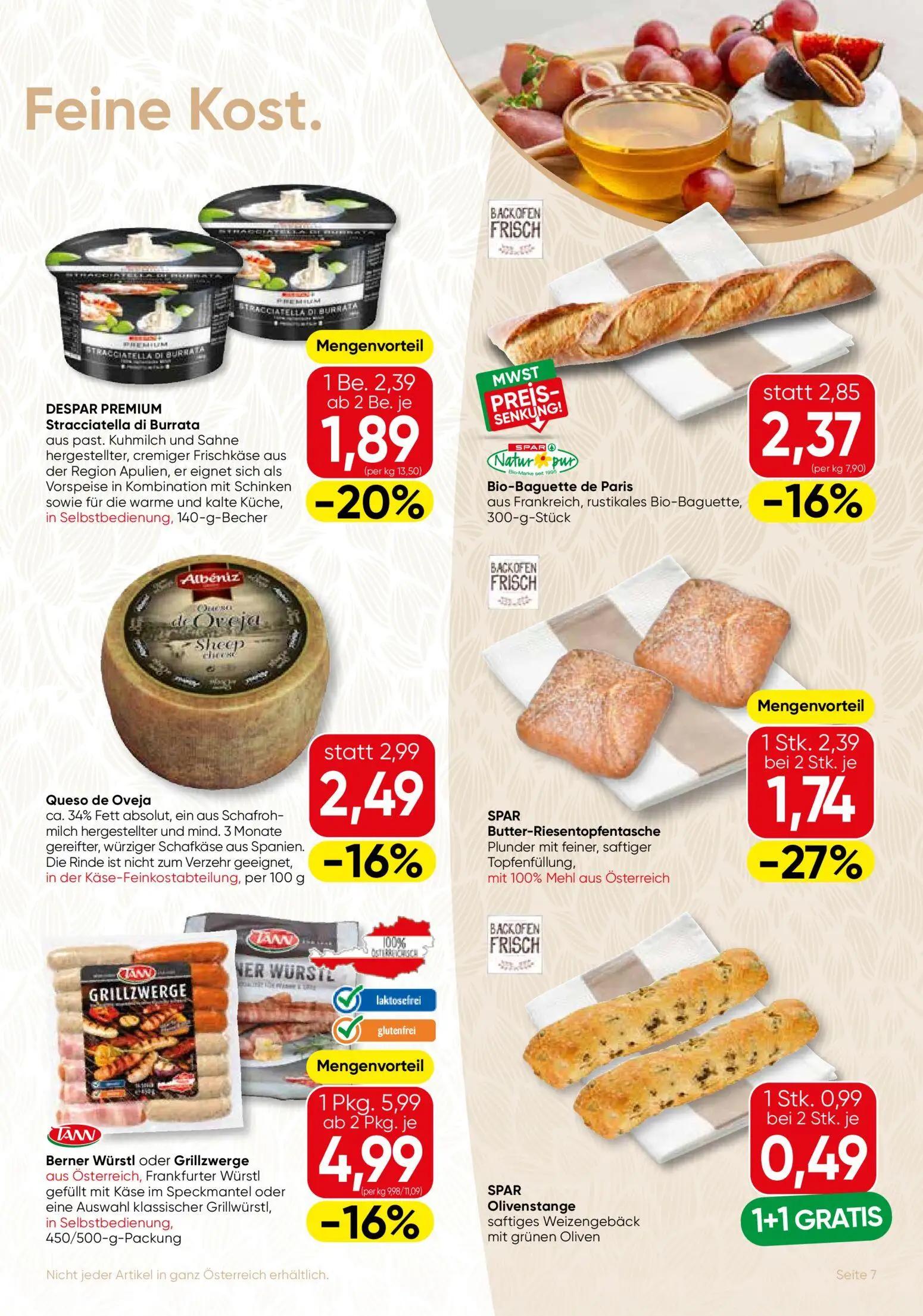 Spar Gourmet Prospekt, Seite 7 von 12 — Berner Würstl oder Grillzwerge, SPAR Butter-Riesentopfentasche, Stracciatella di Bur…