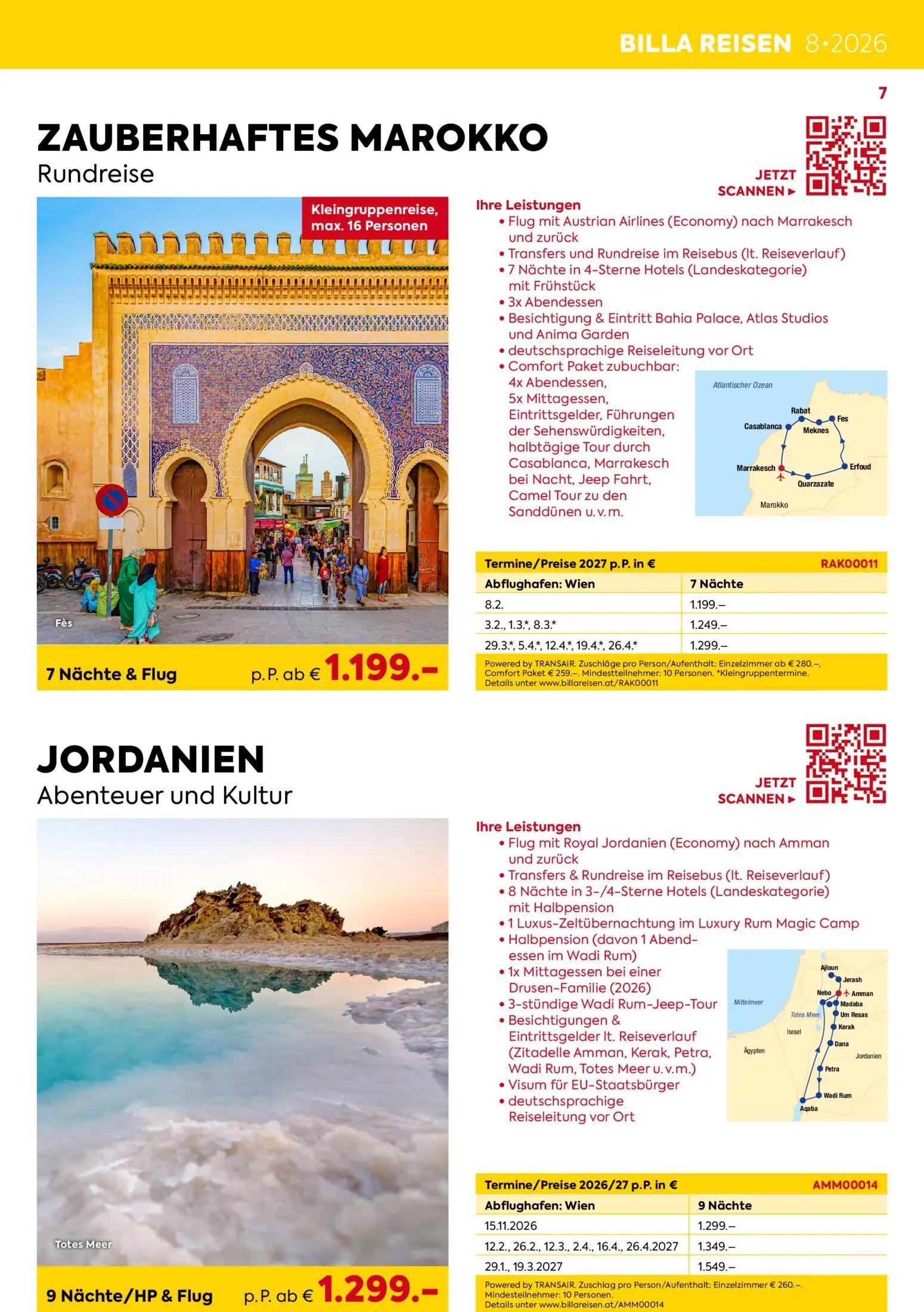 Billa Prospekt, Seite 7 von 16 — ZAUBERHAFTES MAROKKO Rundreise, JORDANIEN Abenteuer und Kultur