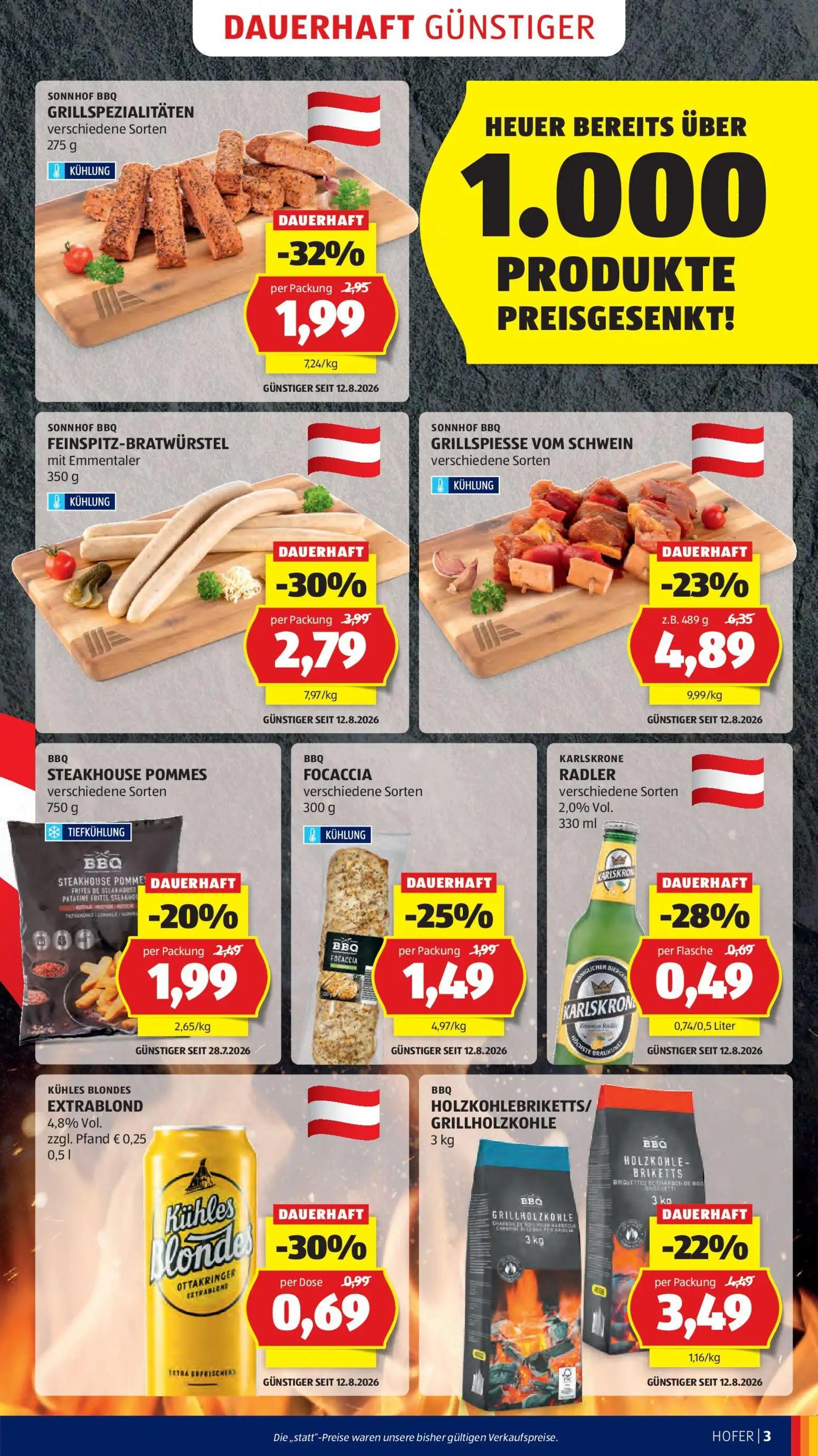 Hofer Prospekt, Seite 5 von 48 — GRILLSPIESSE VOM SCHWEIN, FEINSPITZ-BRATWÜRSTEL, HOLZKOHLEBRIKETTS/ GRILLHOLZKOHLE