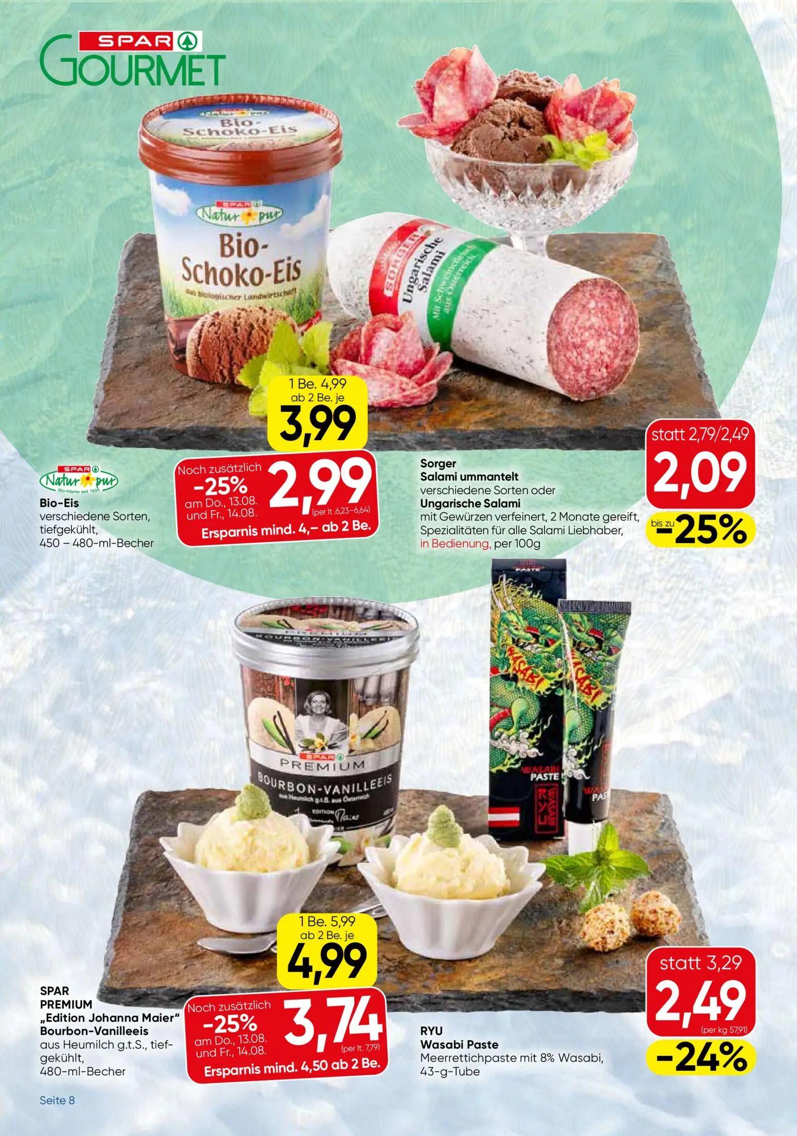 Spar Gourmet Prospekt, Seite 8 von 12 — Bourbon-Vanilleeis, Bio-Eis, Wasabi Paste