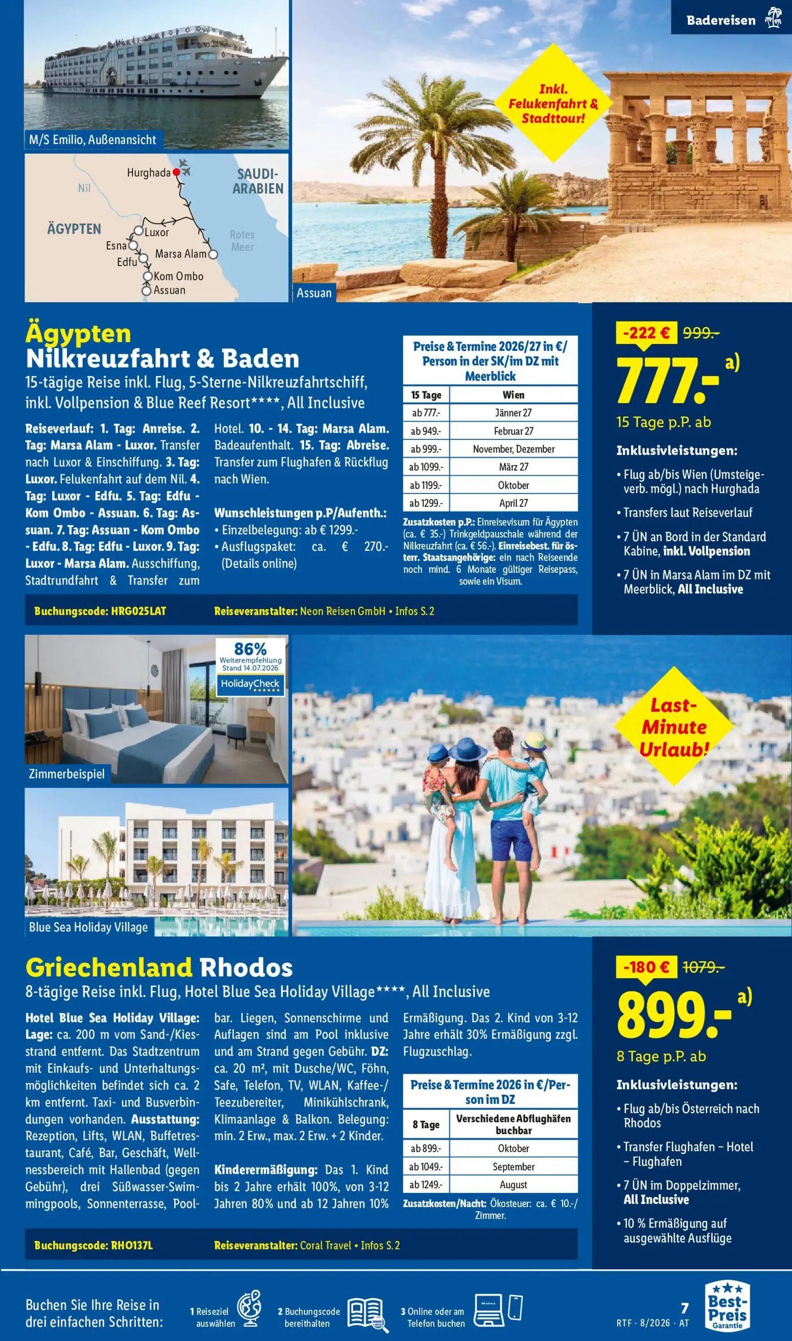 Lidl Prospekt, Seite 7 von 20 — Ägypten Nilkreuzfahrt & Baden, Griechenland Rhodos