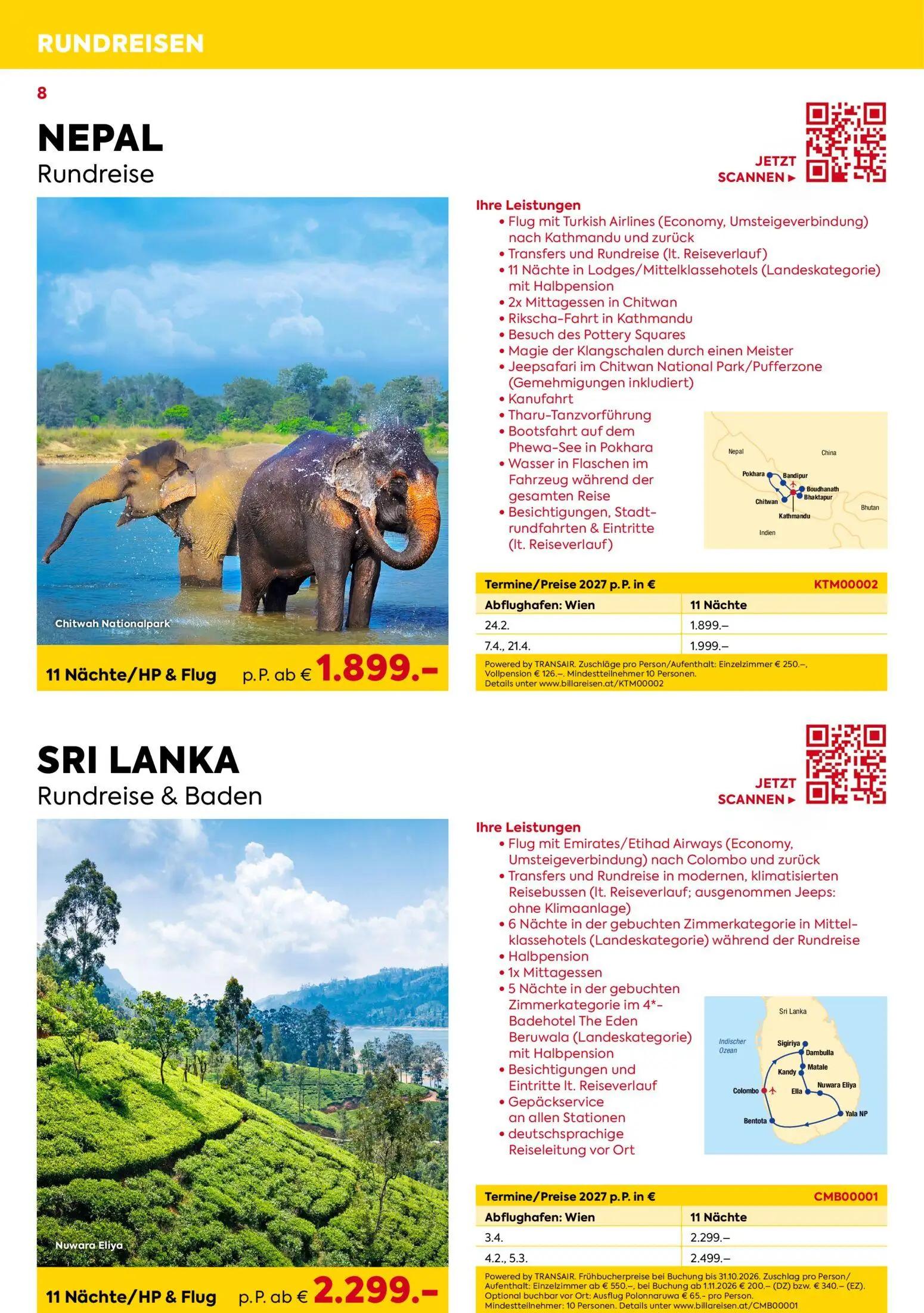 Billa Prospekt, Seite 8 von 16 — SRI LANKA Rundreise & Baden, NEPAL Rundreise