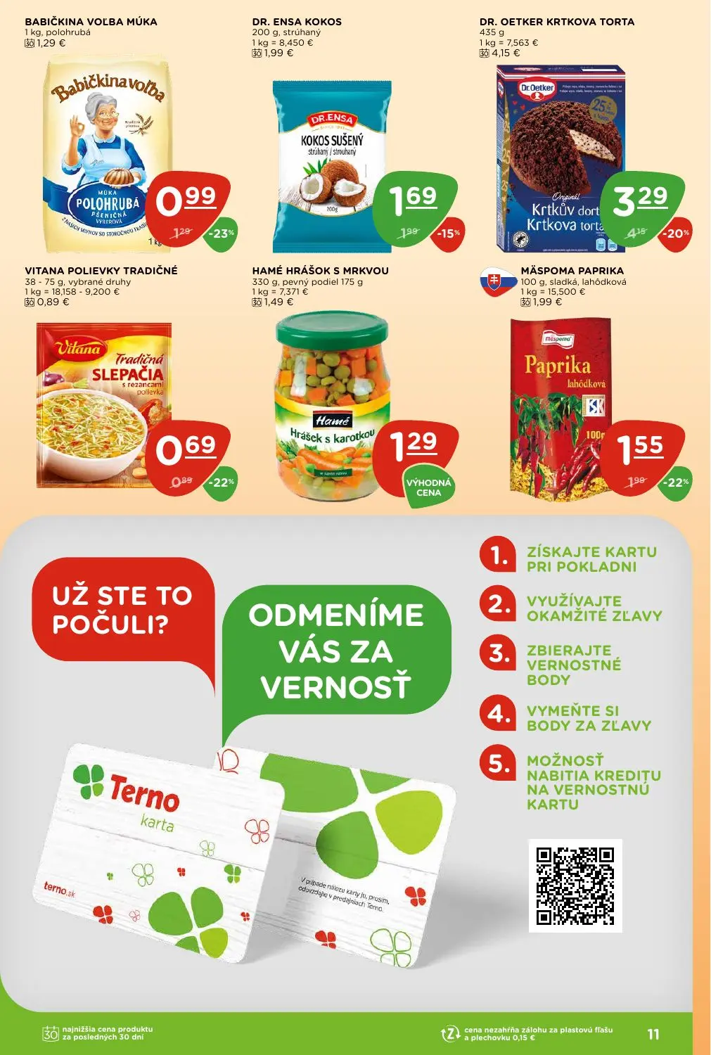 Terno leták, strana 11 z 29 — DR. OETKER KRTKOVA TORTA, MÄSPOMA PAPRIKA, BABIČKINA VOĽBA MÚKA