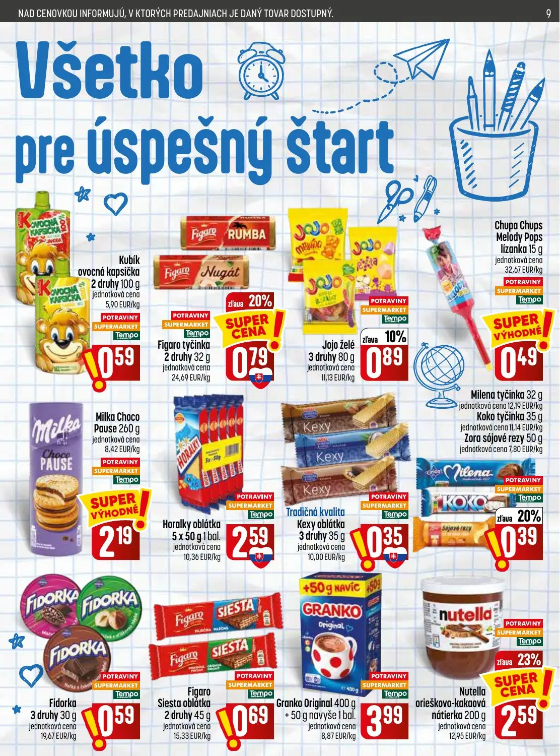 Coop Jednota leták, strana 9 z 28 — Nutella orieškovo-kakaová nátierka, Figaro tyčinka, Jojo želé
