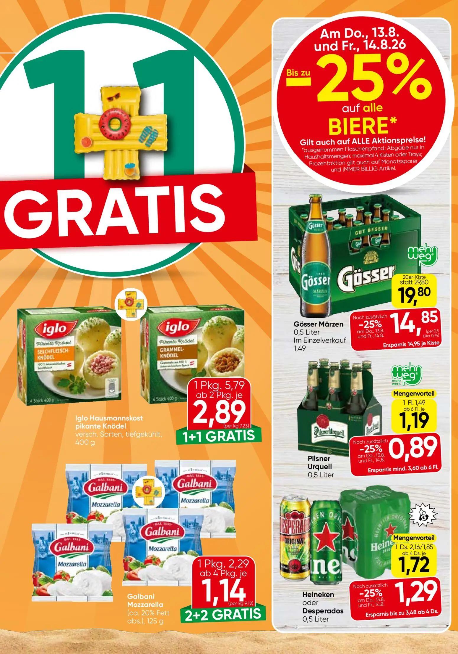 Eurospar Prospekt, Seite 9 von 16 — Iglo Hausmannskost pikante Knödel, Galbani Mozzarella, Heineken oder Desperados