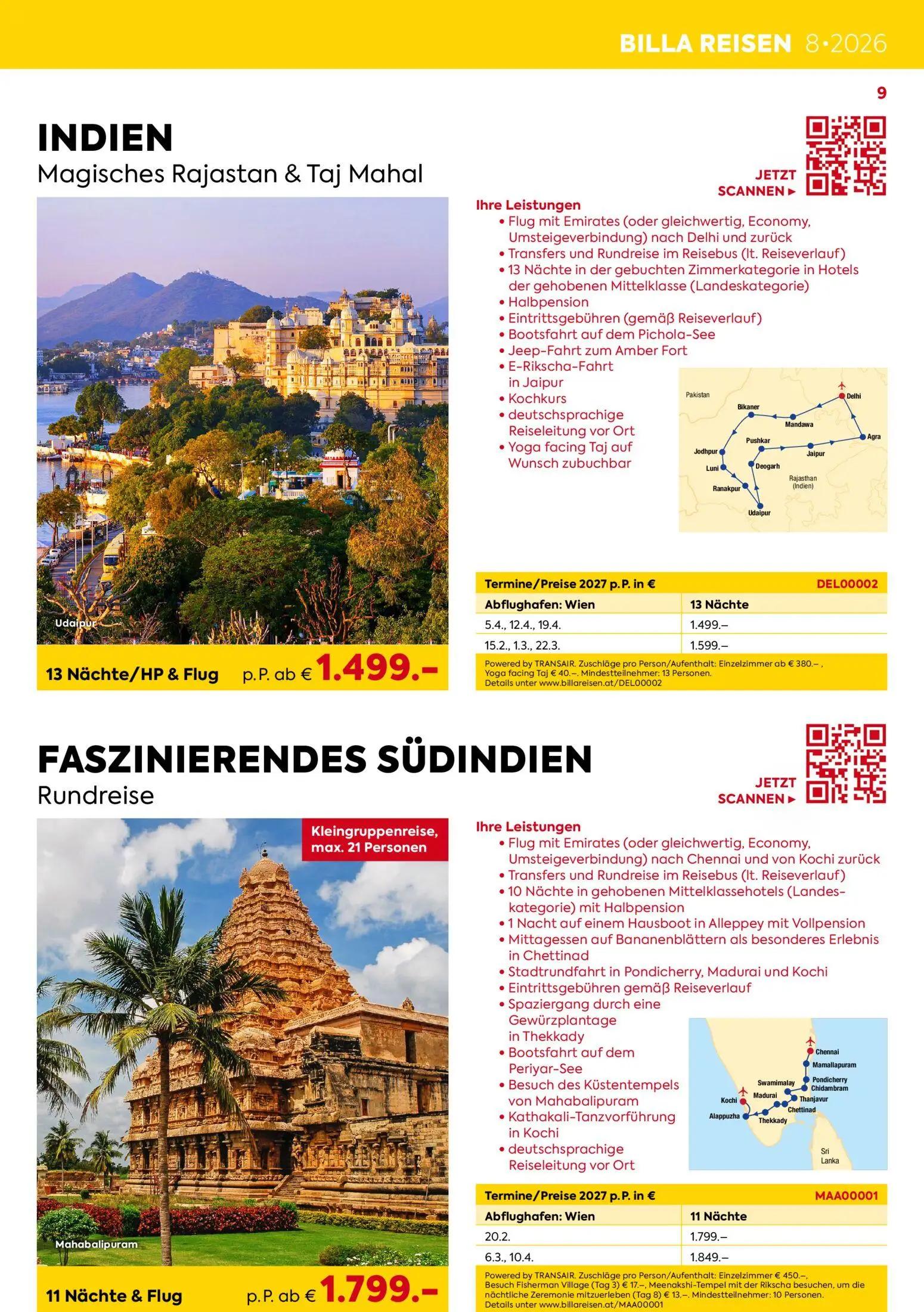 Billa Prospekt, Seite 9 von 16 — Magisches Rajastan & Taj Mahal, Rundreise