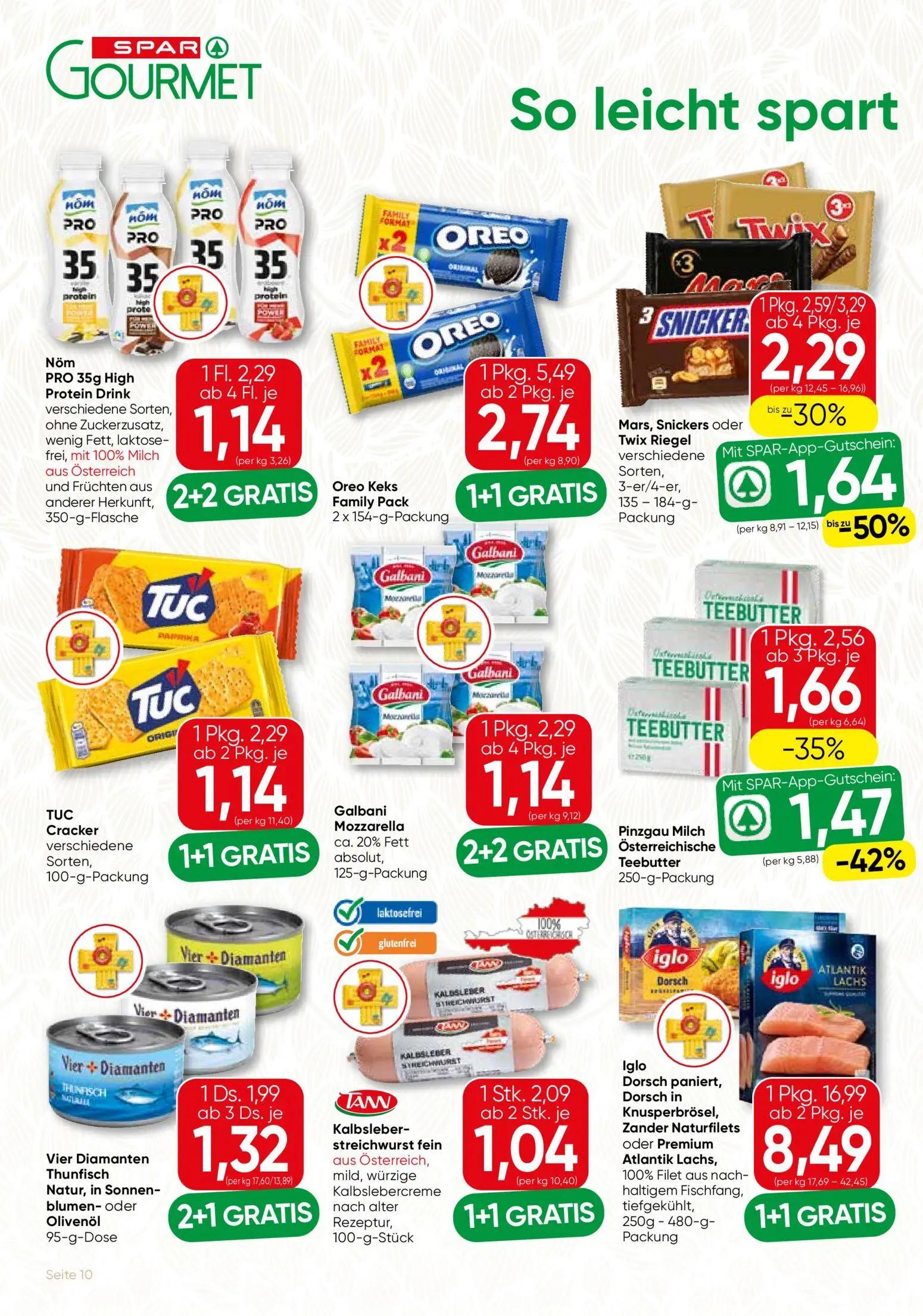 Spar Gourmet Prospekt, Seite 10 von 12 — Iglo Dorsch paniert, Dorsch in Knusperbrösel, Zander Naturfilets oder Premium Atlan…
