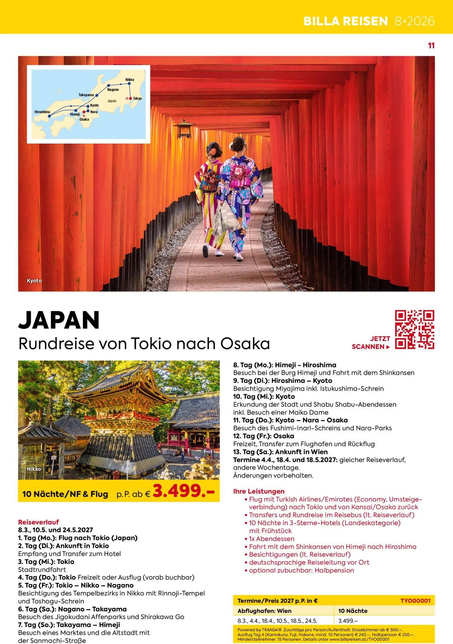 Billa Prospekt, Seite 11 von 16 — Japan Rundreise von Tokio nach Osaka