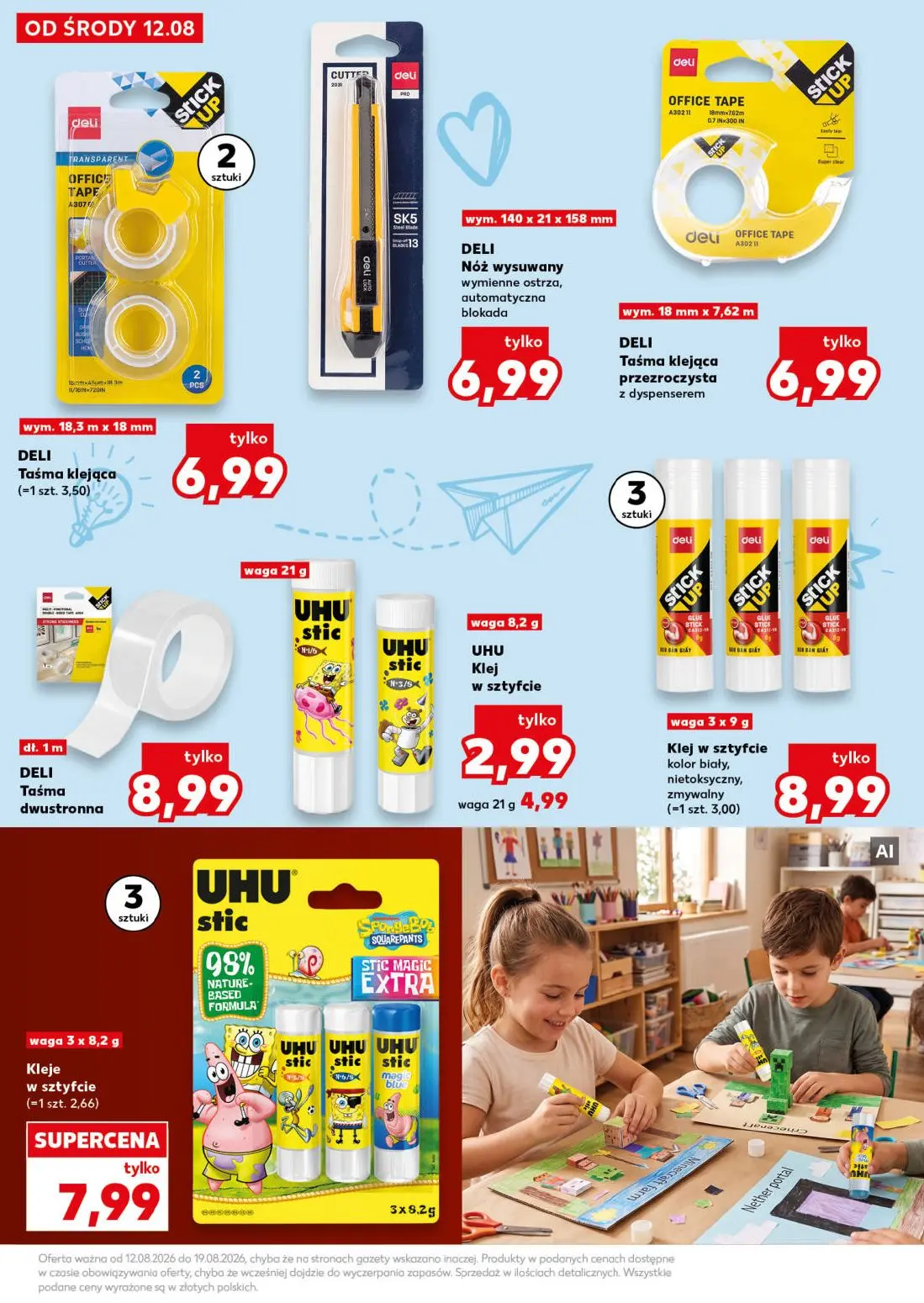 Kaufland gazetka, strona 13 z 40 — UHU Klej w sztyfcie, DELI Taśma klejąca, DELI Nóż wysuwany