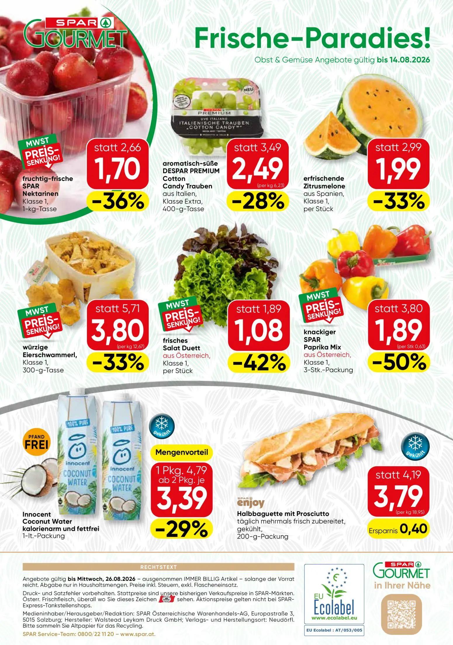 Spar Gourmet Prospekt, Seite 12 von 12 — würzige Eierschwammerl, knackiger SPAR Paprika Mix, Innocent Coconut Water