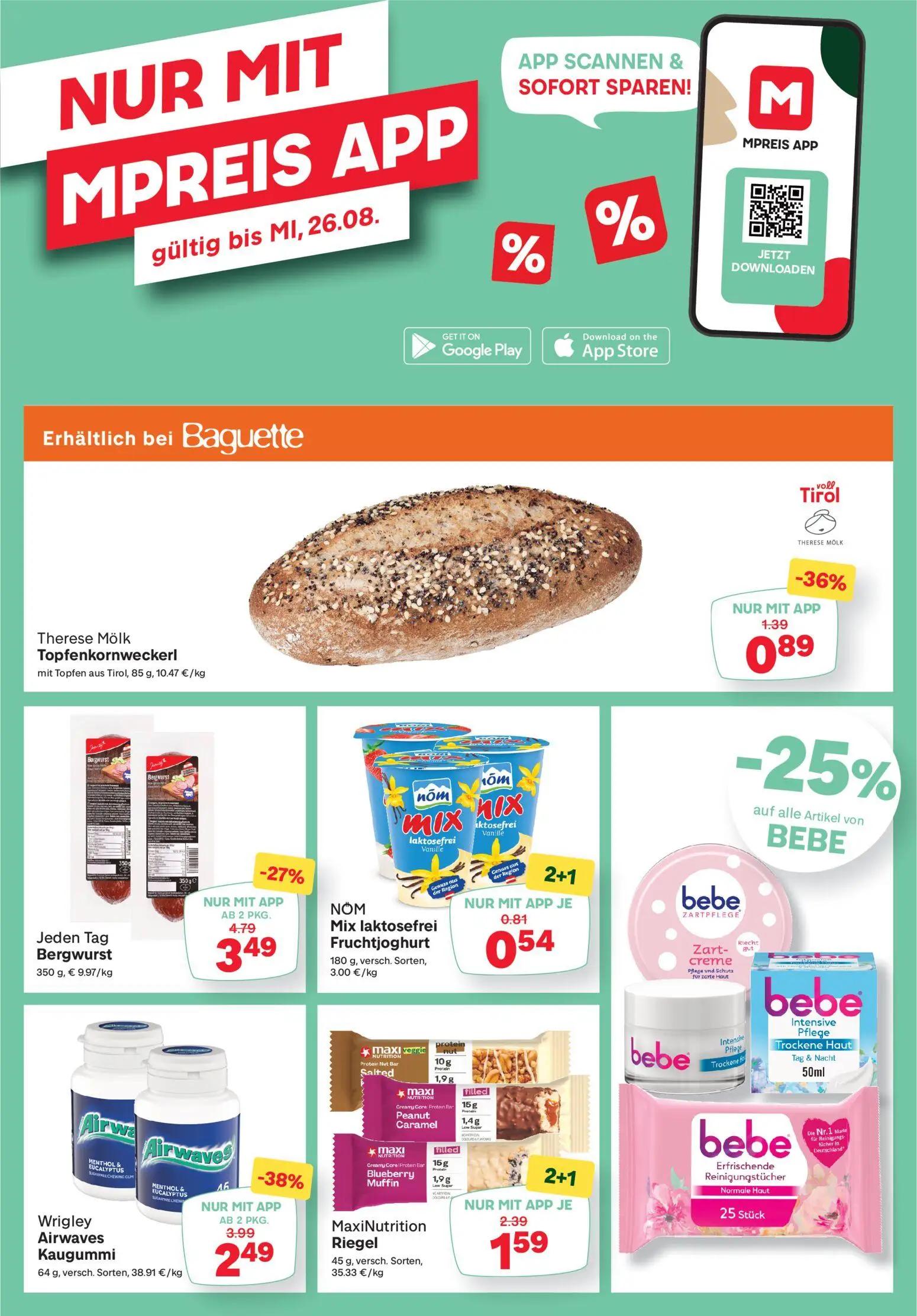 MPREIS Prospekt, Seite 13 von 16 — Wrigley Airwaves Kaugummi, Jeden Tag Bergwurst, MaxiNutrition Riegel