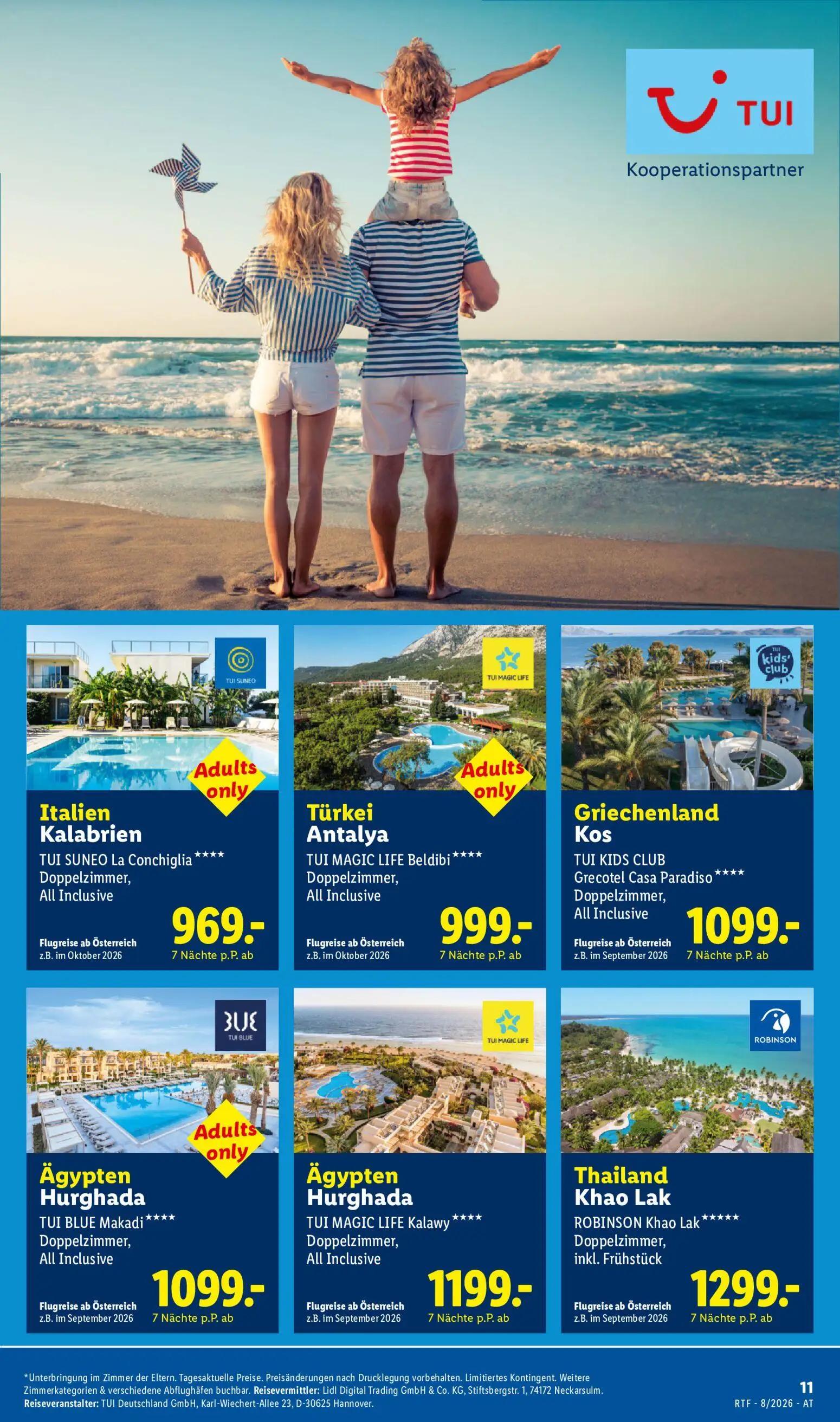 Lidl Prospekt, Seite 11 von 20 — Italien Kalabrien TUI SUNEO La Conchiglia****, Türkei Antalya TUI MAGIC LIFE Beldibi****, G…