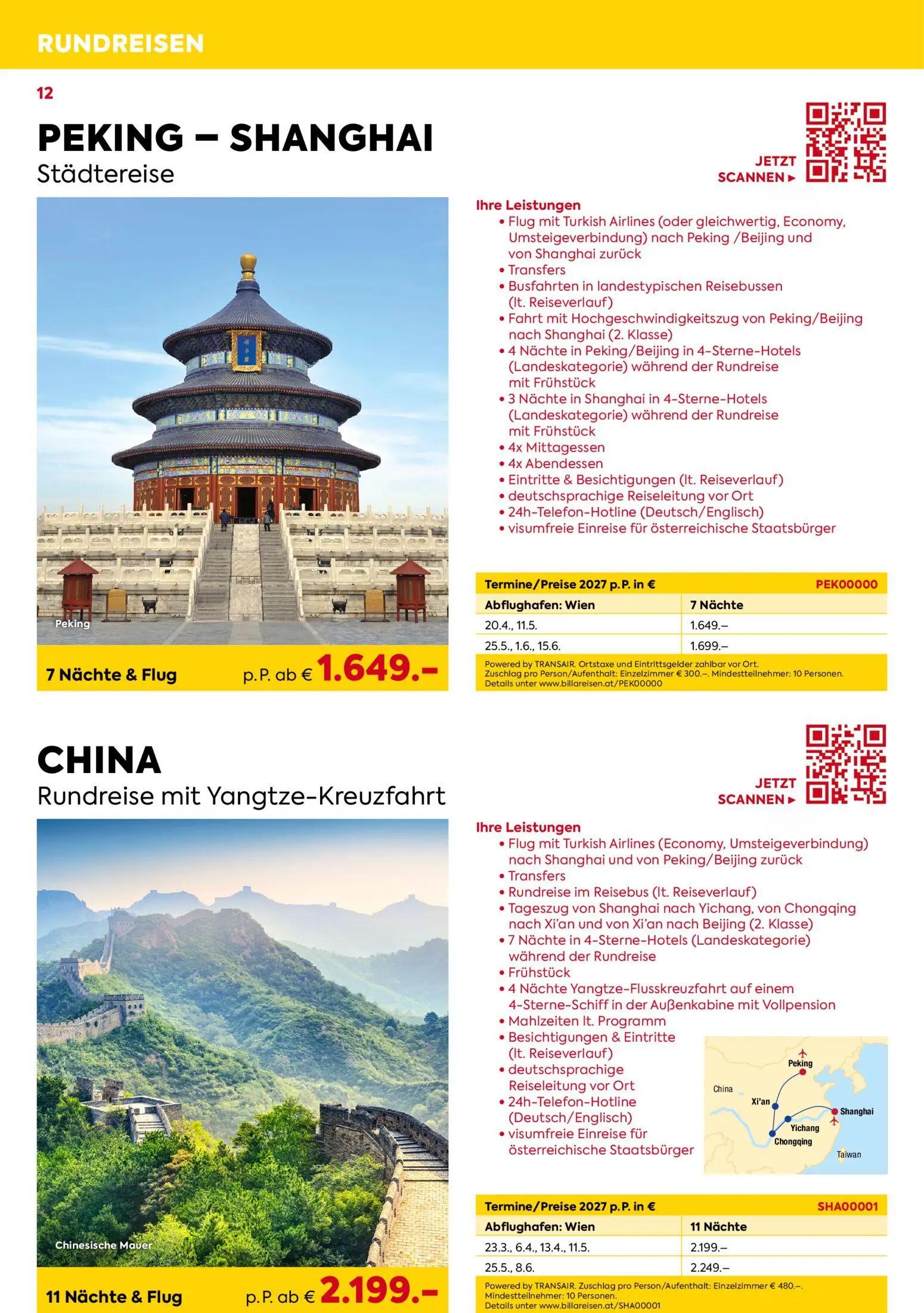 Billa Prospekt, Seite 12 von 16 — 7 Nächte & Flug Peking Shanghai Städtereise, 11 Nächte & Flug China Rundreise mit Yangtze-…