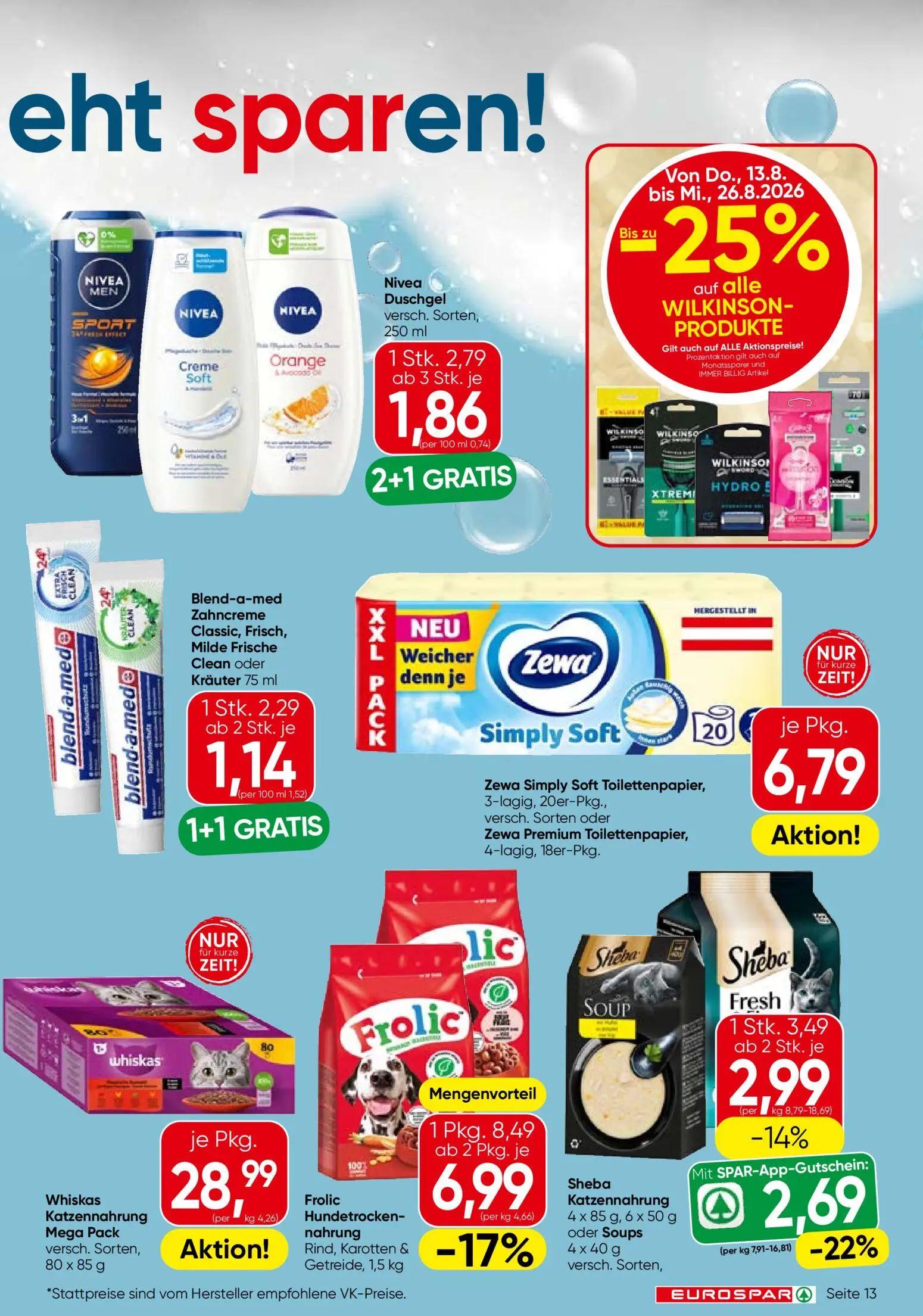 Eurospar Prospekt, Seite 13 von 16 — Frolic Hundetrockennahrung, Blend-a-med Zahncreme Classic, Frisch, Milde Frische Clean …