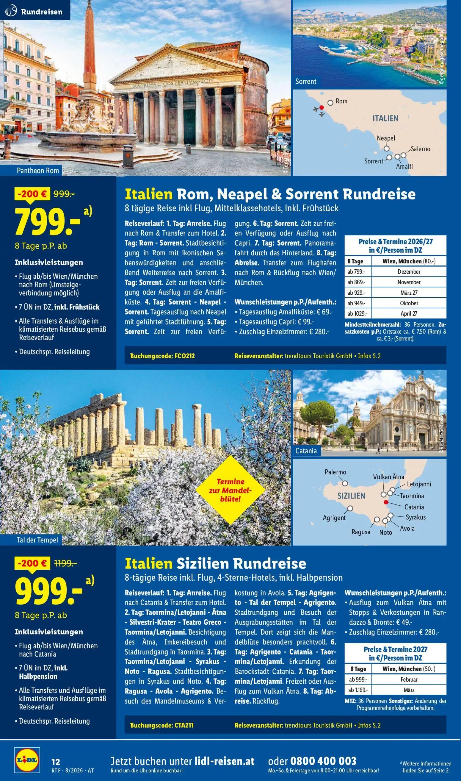 Lidl Prospekt, Seite 12 von 20 — Italien Rom, Neapel & Sorrent Rundreise, Italien Sizilien Rundreise