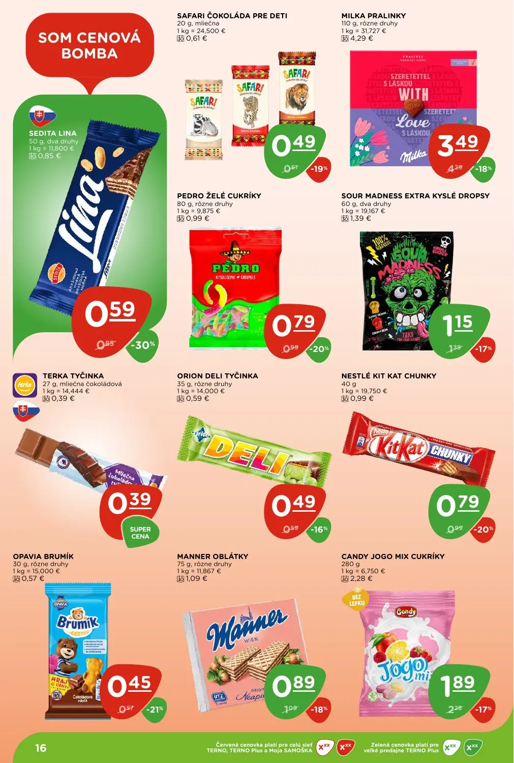 Terno leták, strana 16 z 29 — MILKA PRALINKY, CANDY JOGO MIX CUKRÍKY, SEDITA LINA