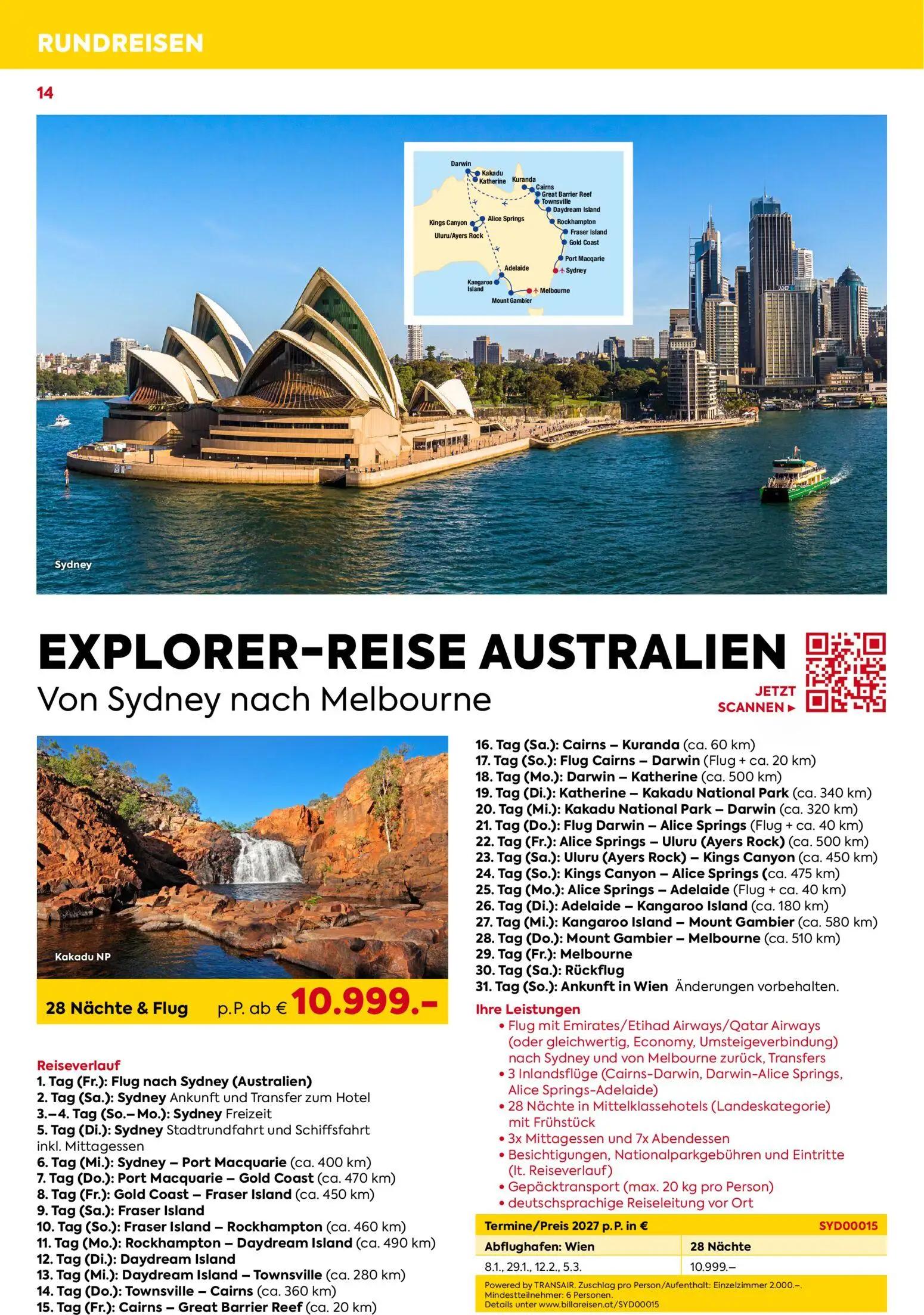 Billa Prospekt, Seite 14 von 16 — EXPLORER-REISE AUSTRALIEN Von Sydney nach Melbourne