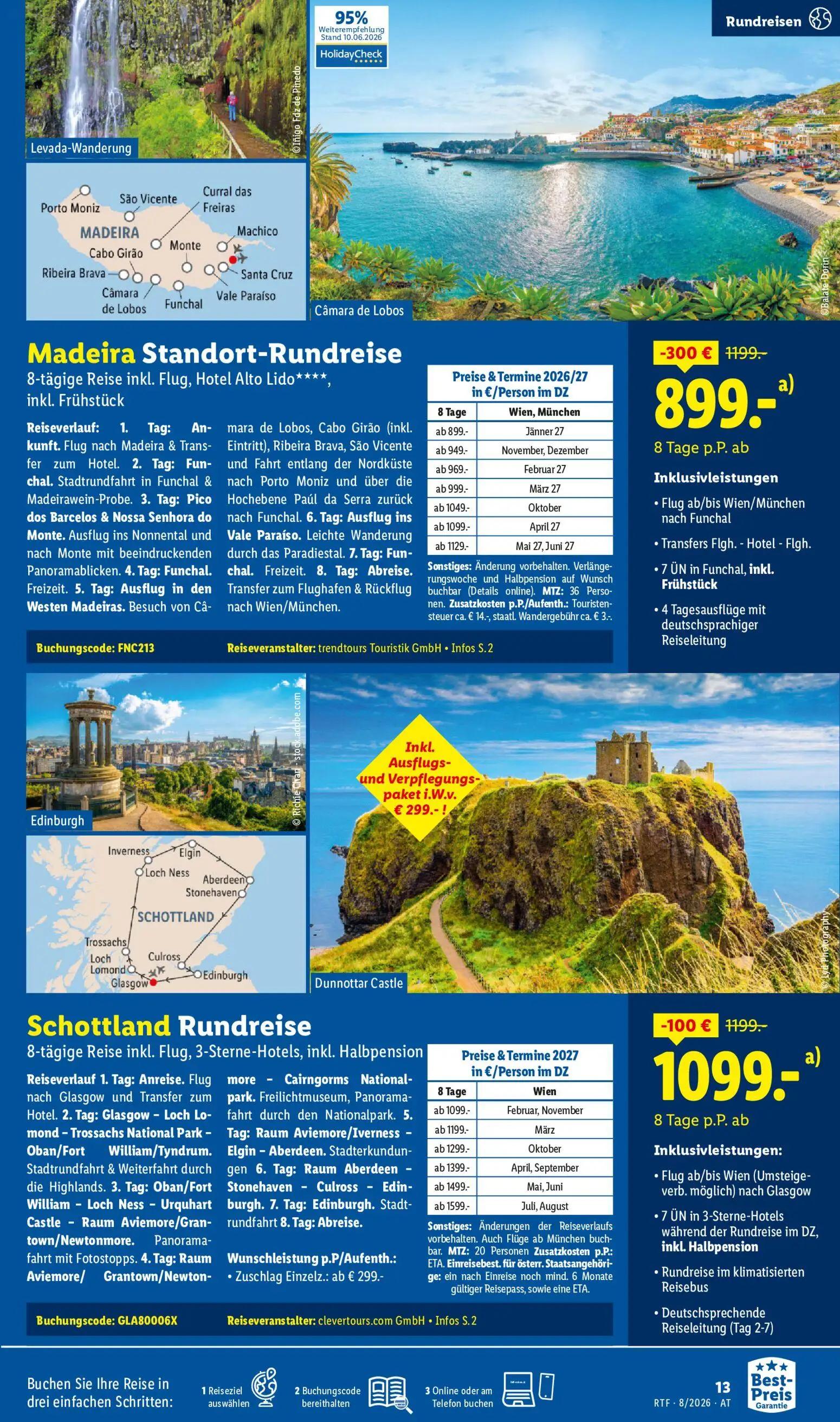 Lidl Prospekt, Seite 13 von 20 — Madeira Standort-Rundreise, Schottland Rundreise