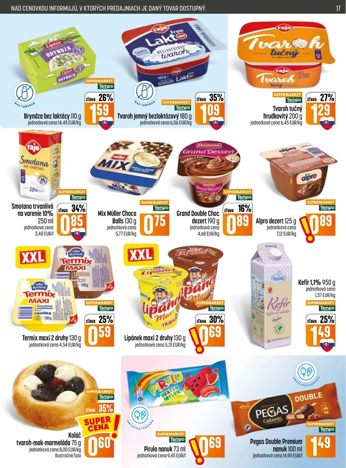 Coop Jednota leták, strana 17 z 28 — Tvaroh jemný bezlaktózový, Bryndza bez laktózy, Kefír 1,1%