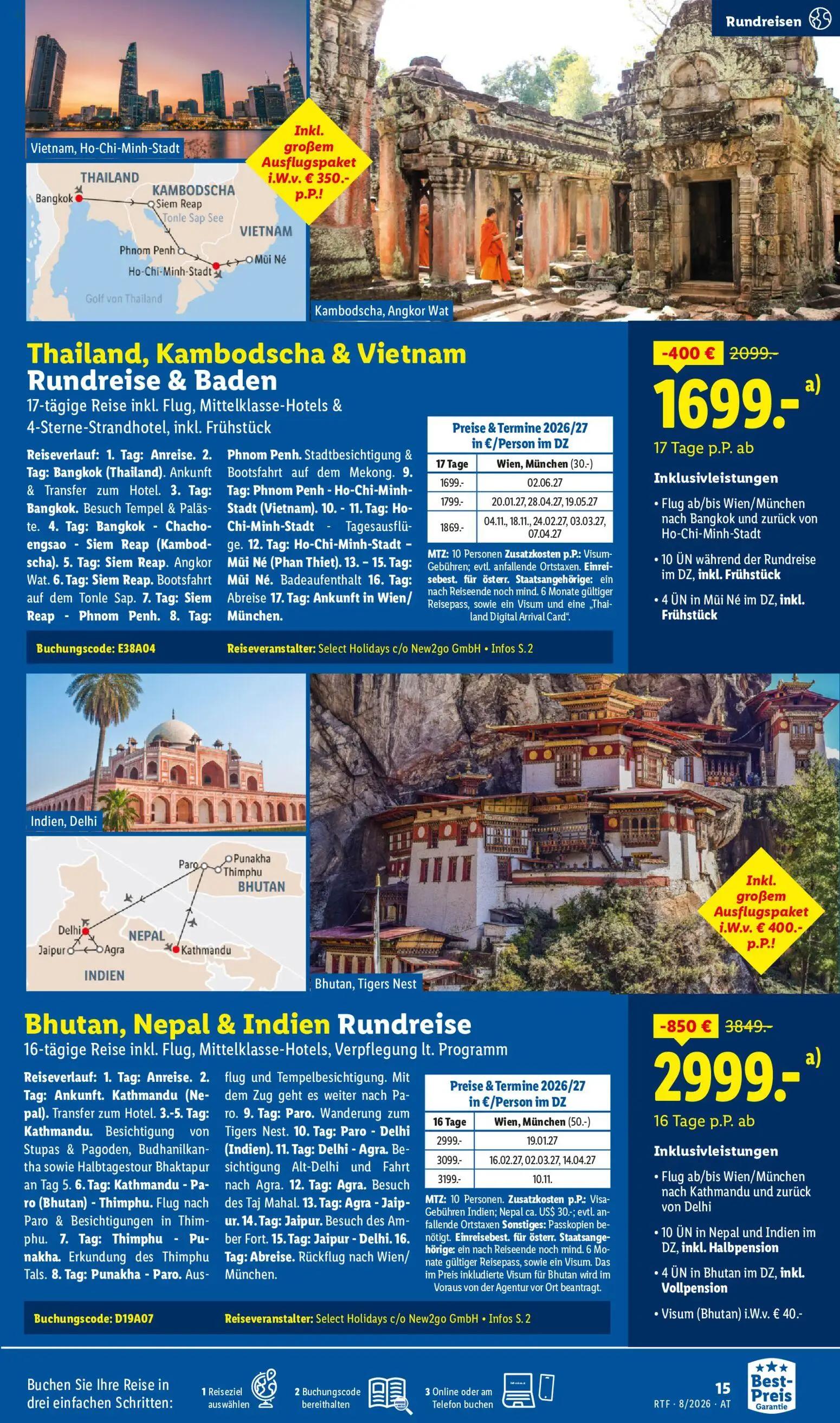 Lidl Prospekt, Seite 15 von 20 — Bhutan, Nepal & Indien Rundreise, Thailand, Kambodscha & Vietnam Rundreise & Baden