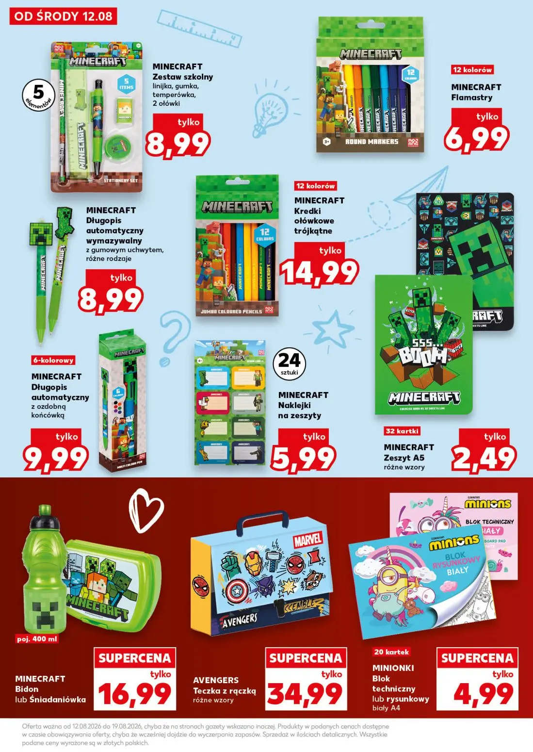 Kaufland gazetka, strona 19 z 40 — MINECRAFT Zestaw szkolny linijka, gumka, temperówka, 2 ołówki, MINECRAFT Flamastry, MINEC…