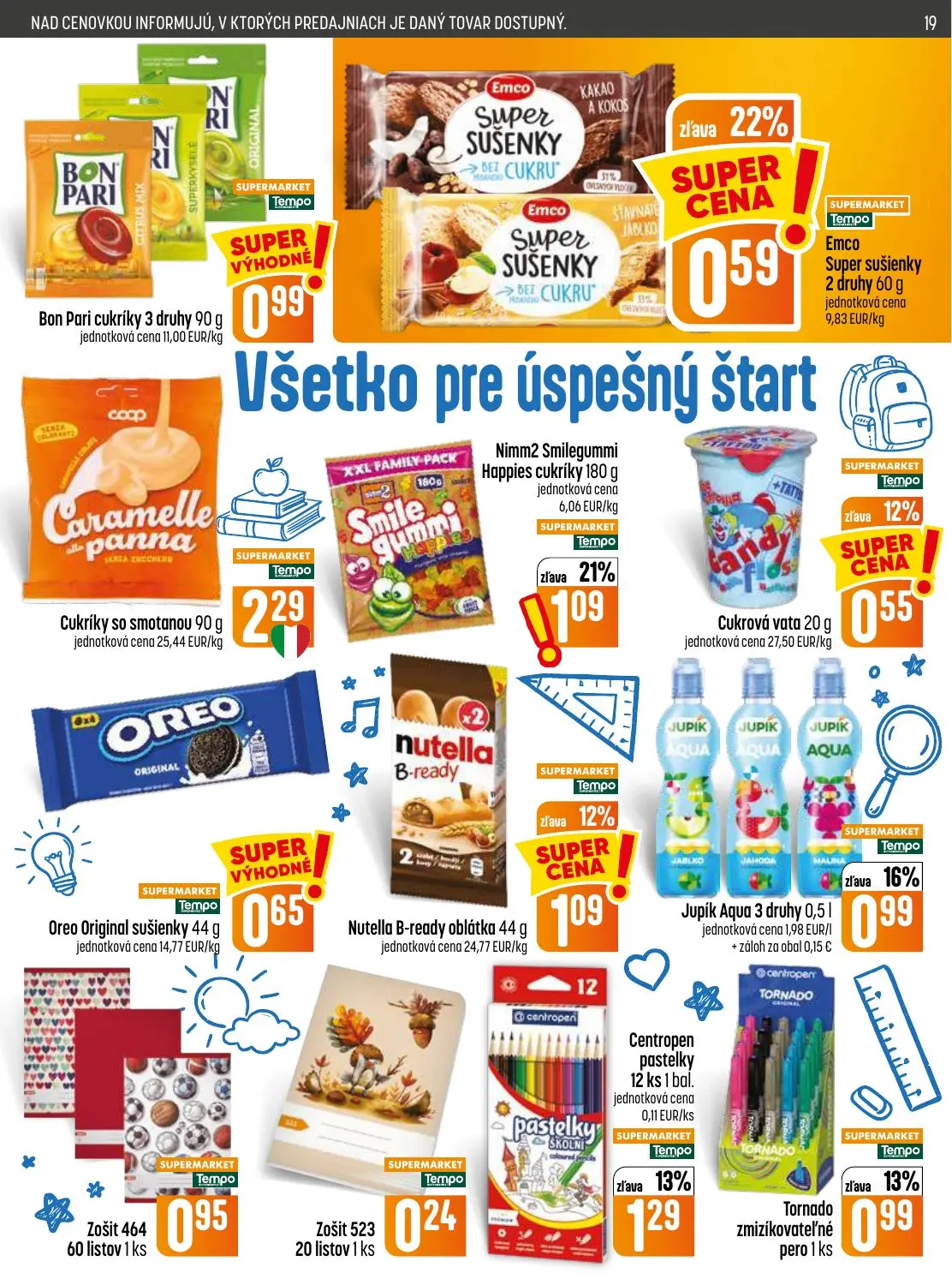 Coop Jednota leták, strana 19 z 28 — Nimm2 Smilegummi Happies cukríky, Jupík Aqua 3 druhy, Centropen pastelky
